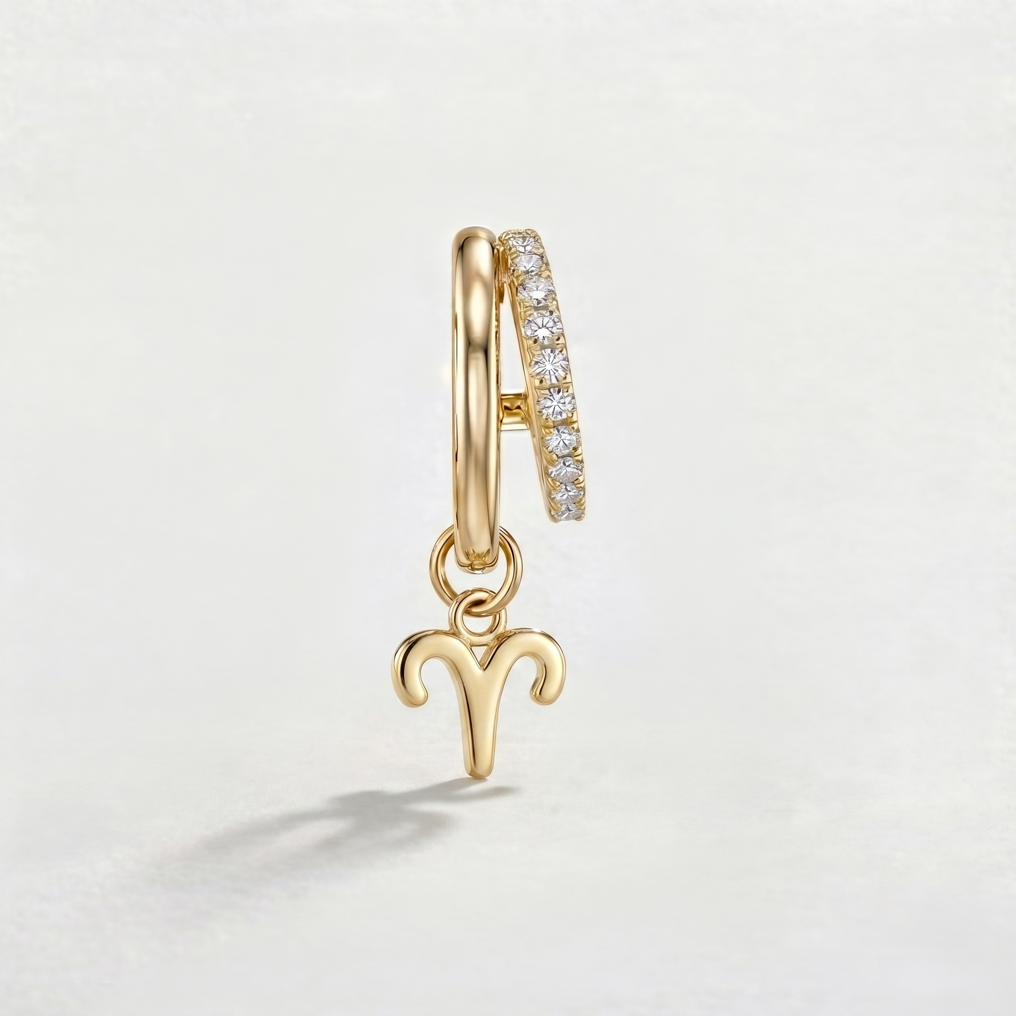 Diamond Finish Moissanite Pavé Hoop Earrings with Aries Zodiac Drop (Gold-Plated)