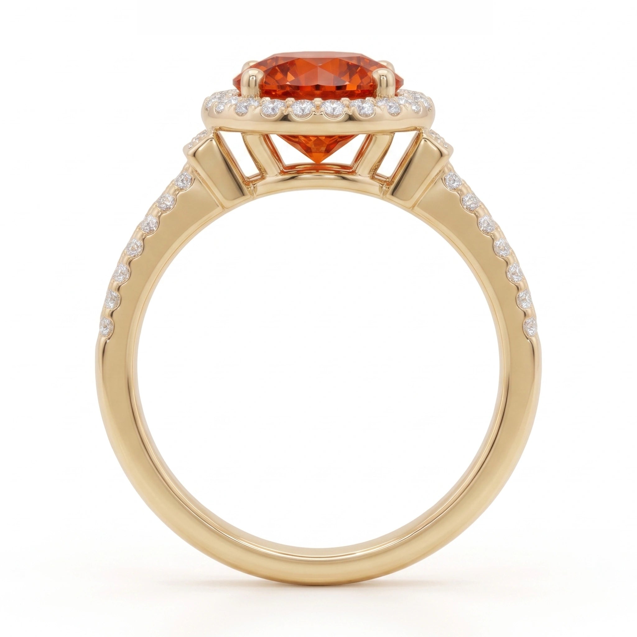 Oval Fiery Spessartite Garnet Split Shank Halo Ring