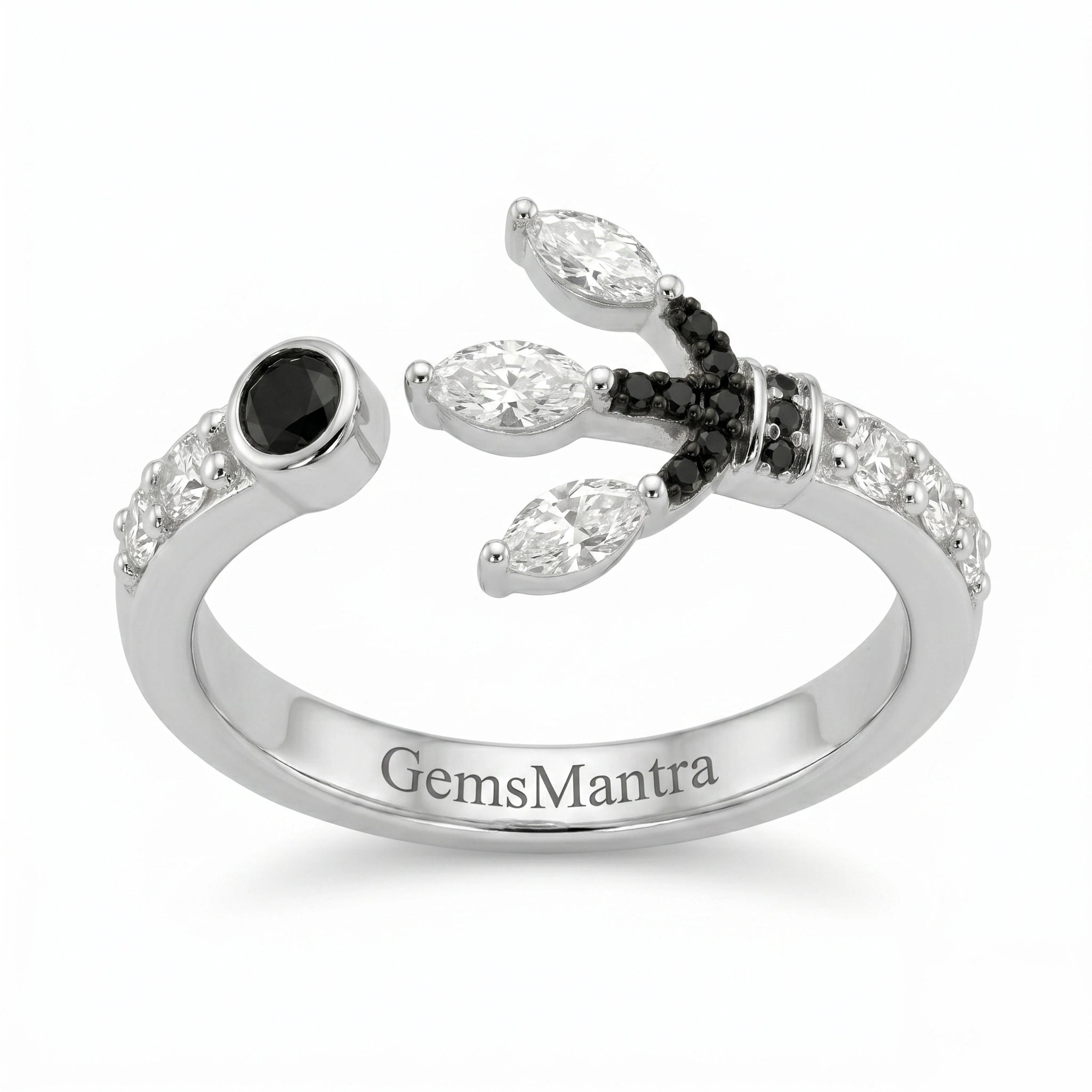 Trishul Black Stone Silver Ring