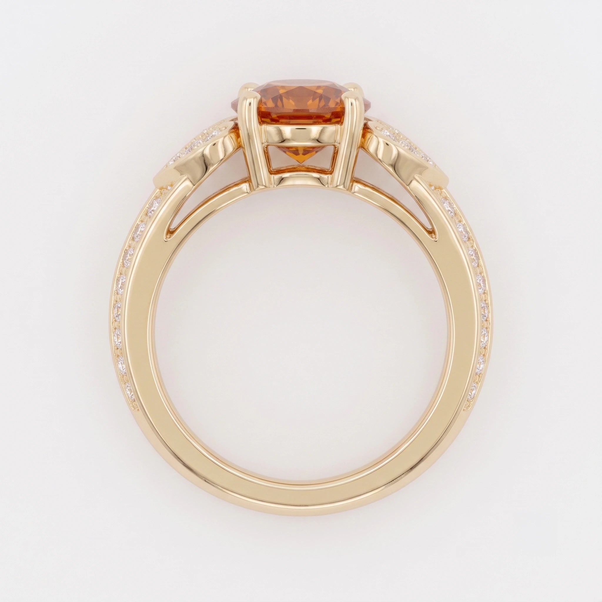 Oval Citrine Sweetheart Accent Tapered Pavé Ring