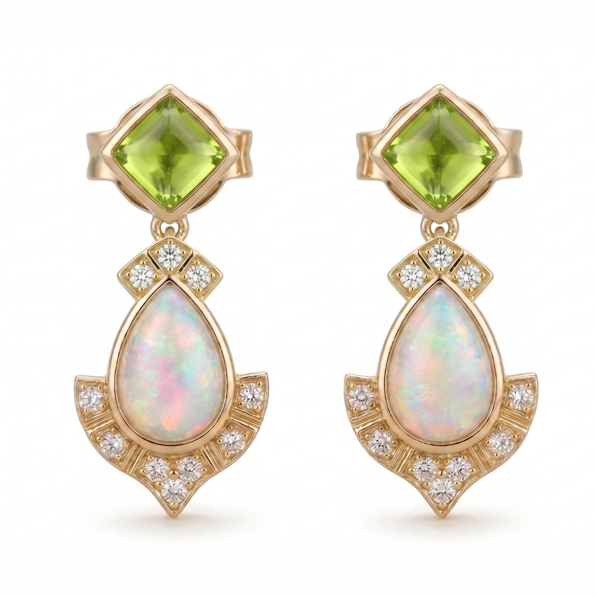 Peridot and Pear Opal Drop Stud Earrings