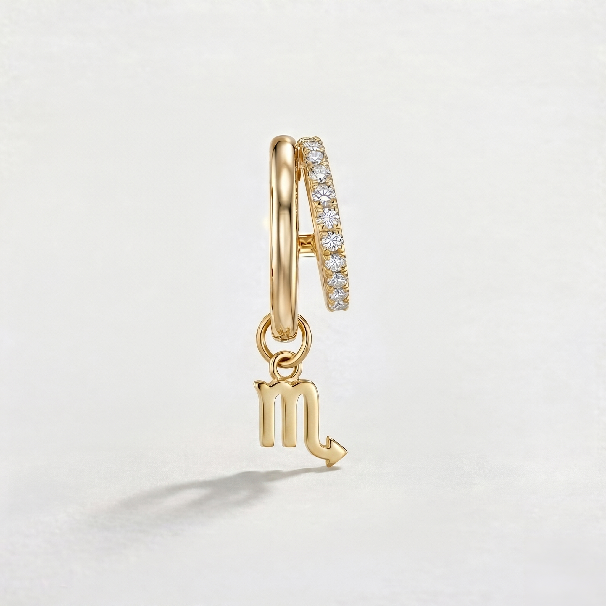 Diamond Finish Moissanite Pavé Hoop Earrings with Scorpio Zodiac Drop (Gold-Plated)