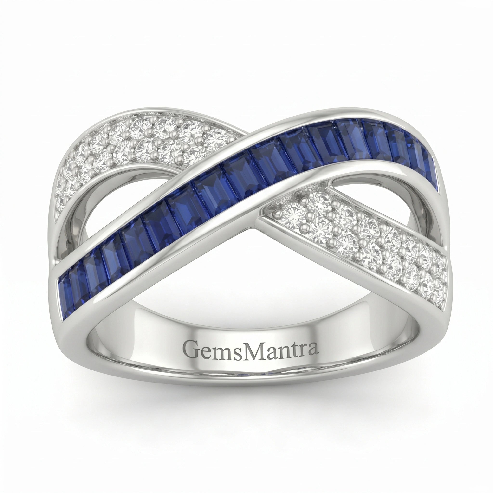 Blue Crystal Band Silver Ring