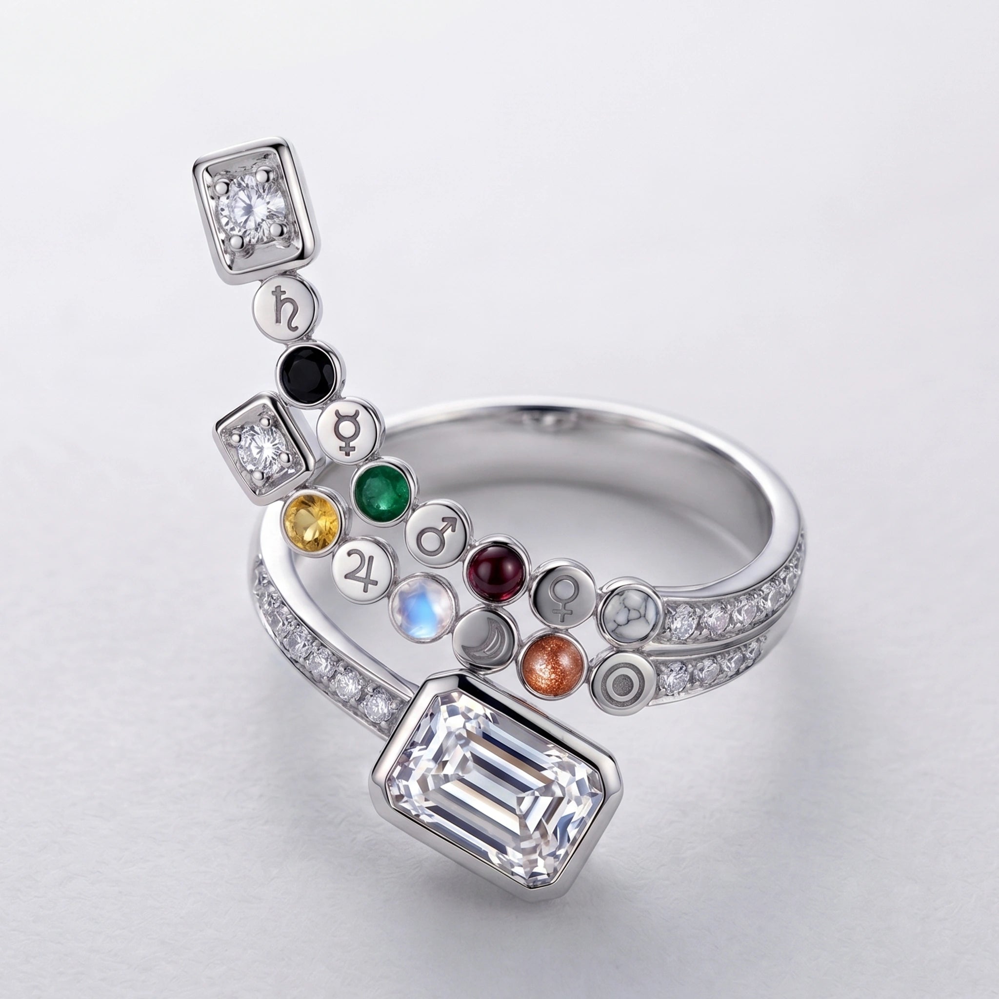 Planet Charm Crystal Silver Ring