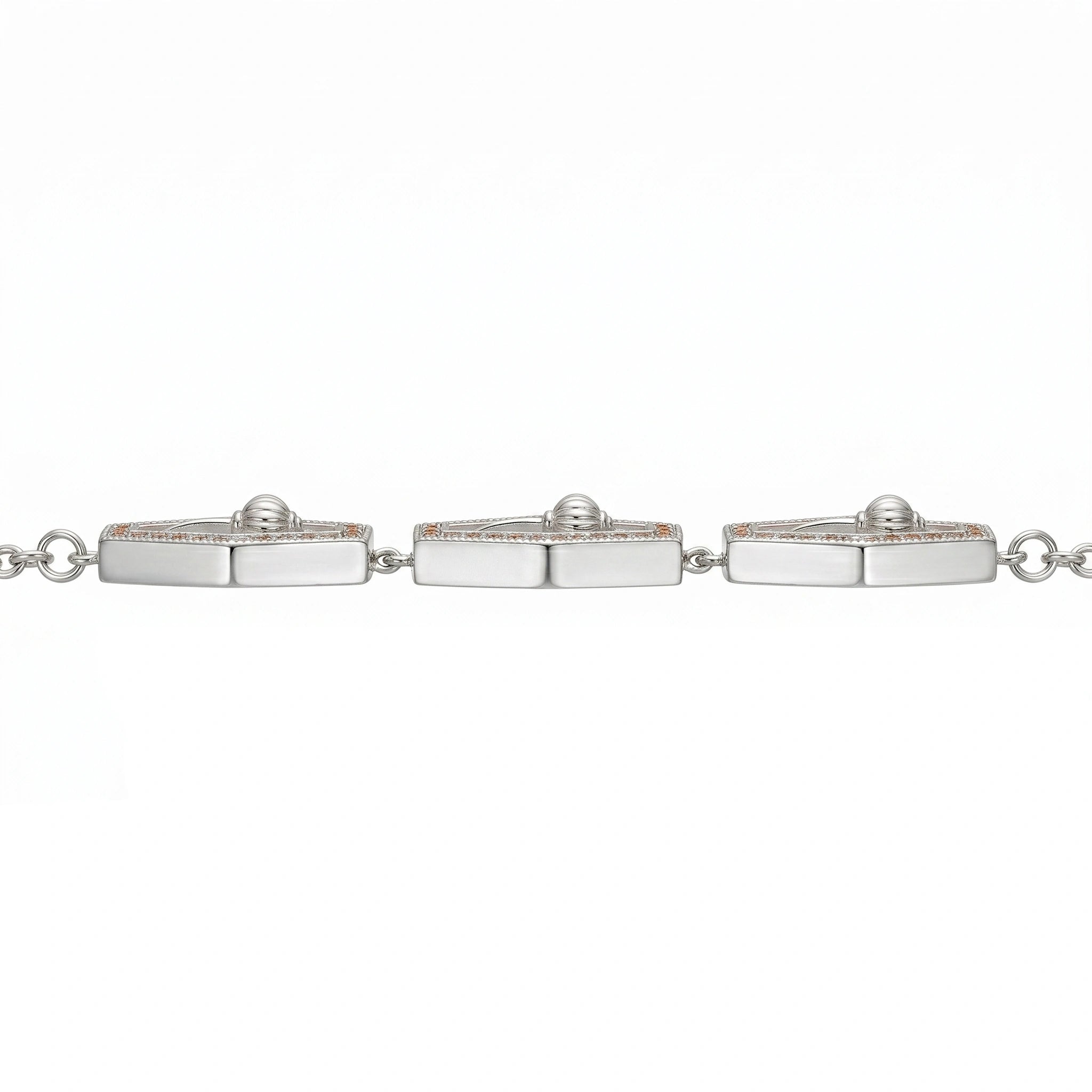 Hanuman's Mace Motif Link Bracelet with Crystals in 925 Silver