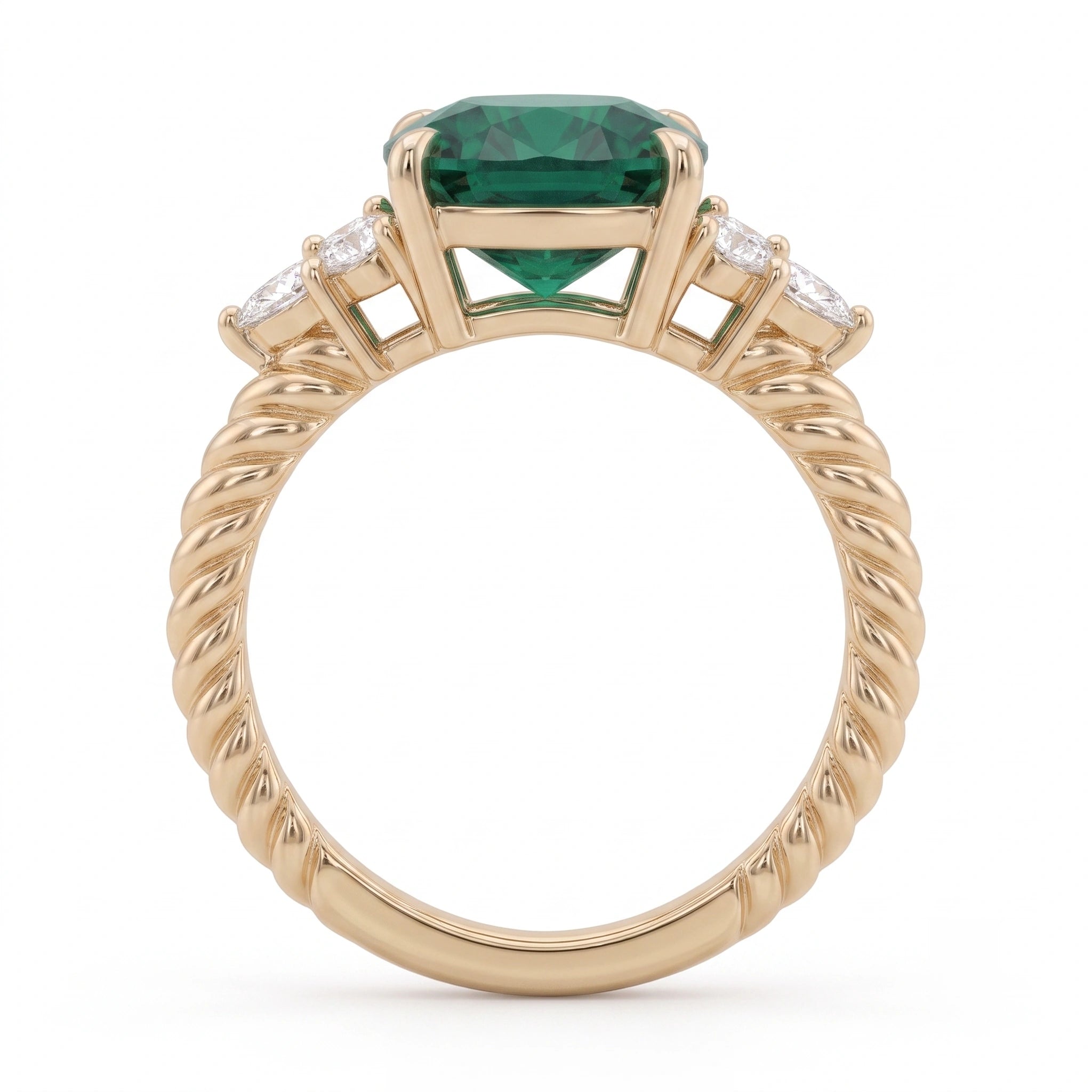 Cushion-Cut Forest Green Crystal Twisted Rope Ring