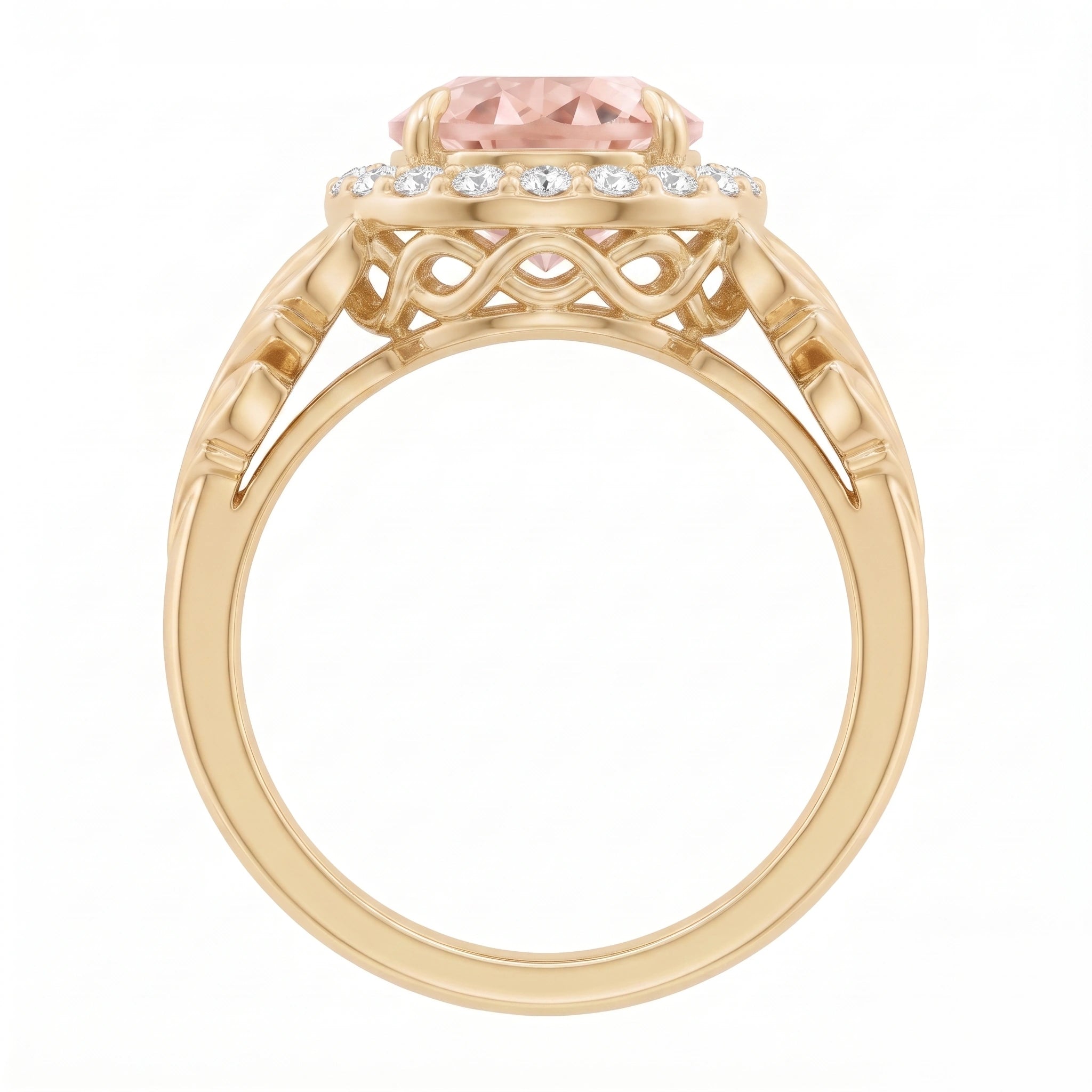 Botanical Oval Pastel Peach Crystal Filigree Ring