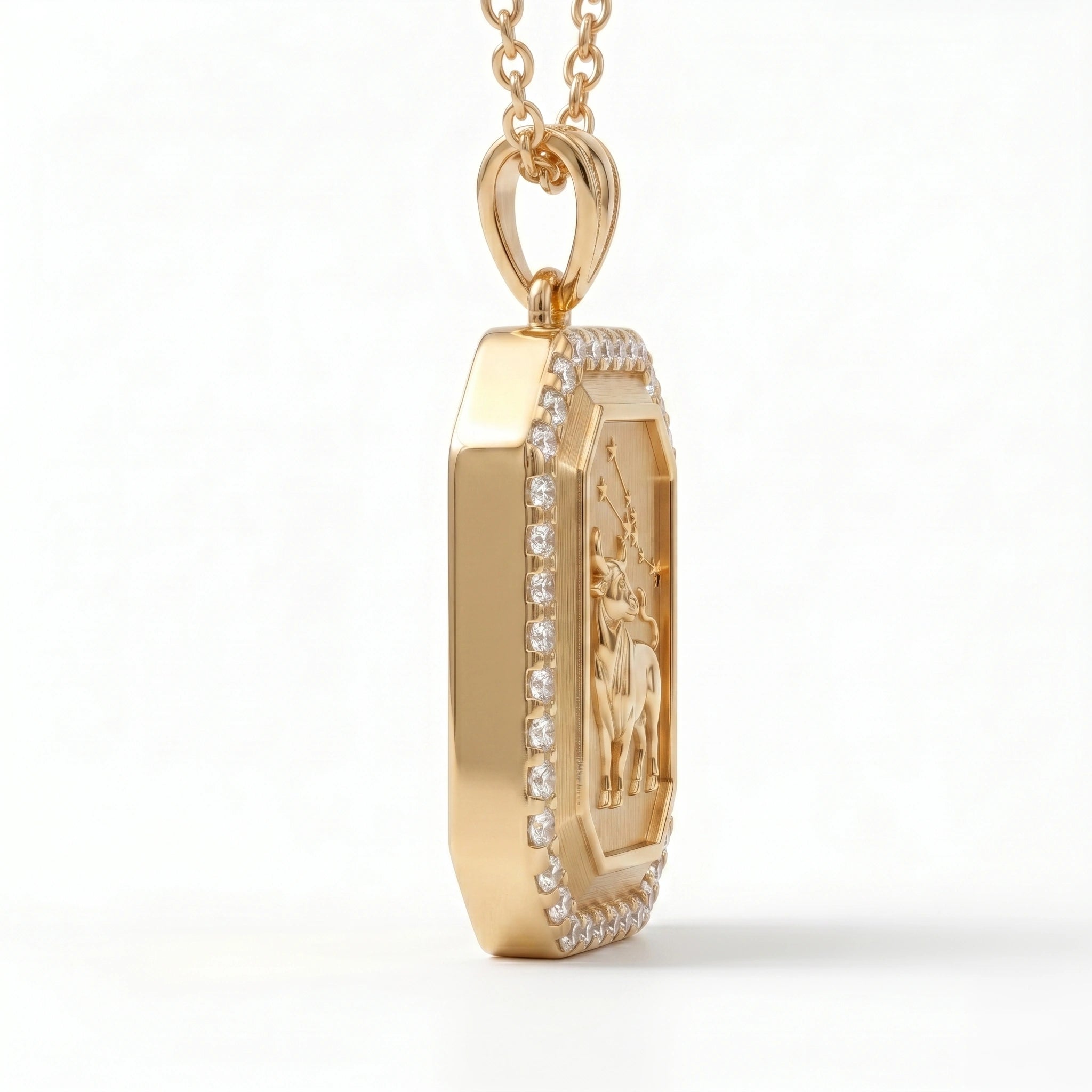 Vintage-Style Taurus Zodiac Constellation Diamond Finish Moissanite Halo Pendant in Gold-Plated