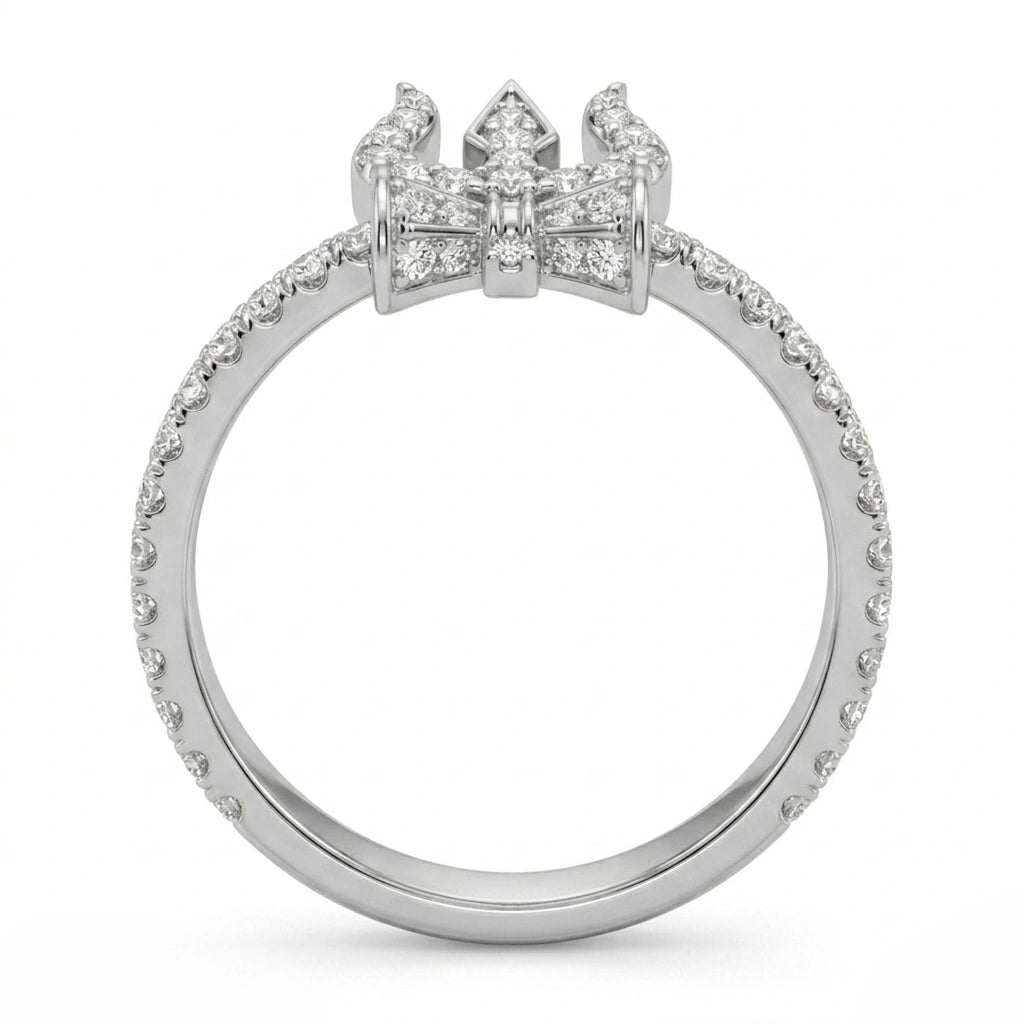 Spiritual Trident and Damaru Motif Diamond Finish Moissanite Ring in 925 Silver