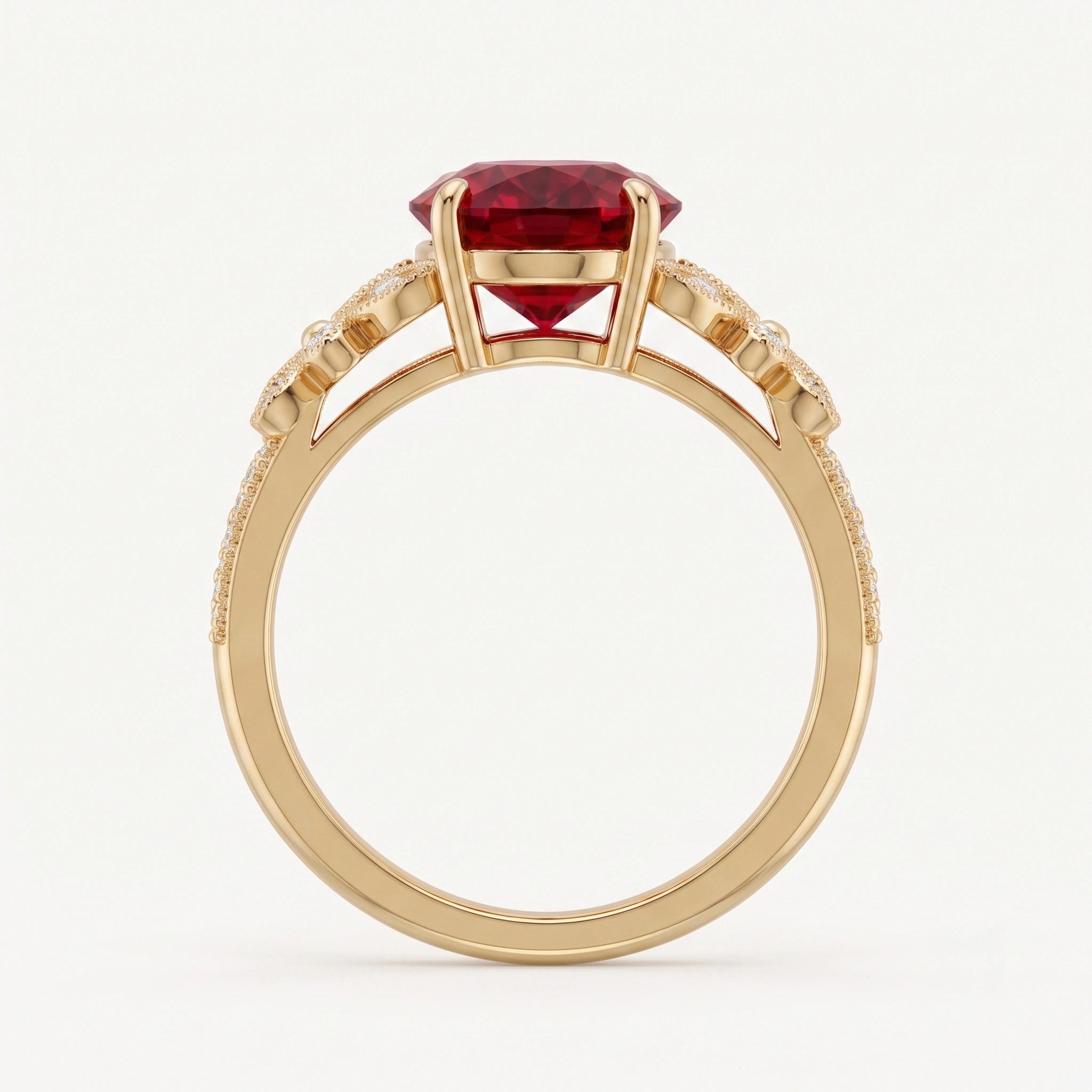 Oval Crimson Ruby Enchanted Blossom Botanical Ring