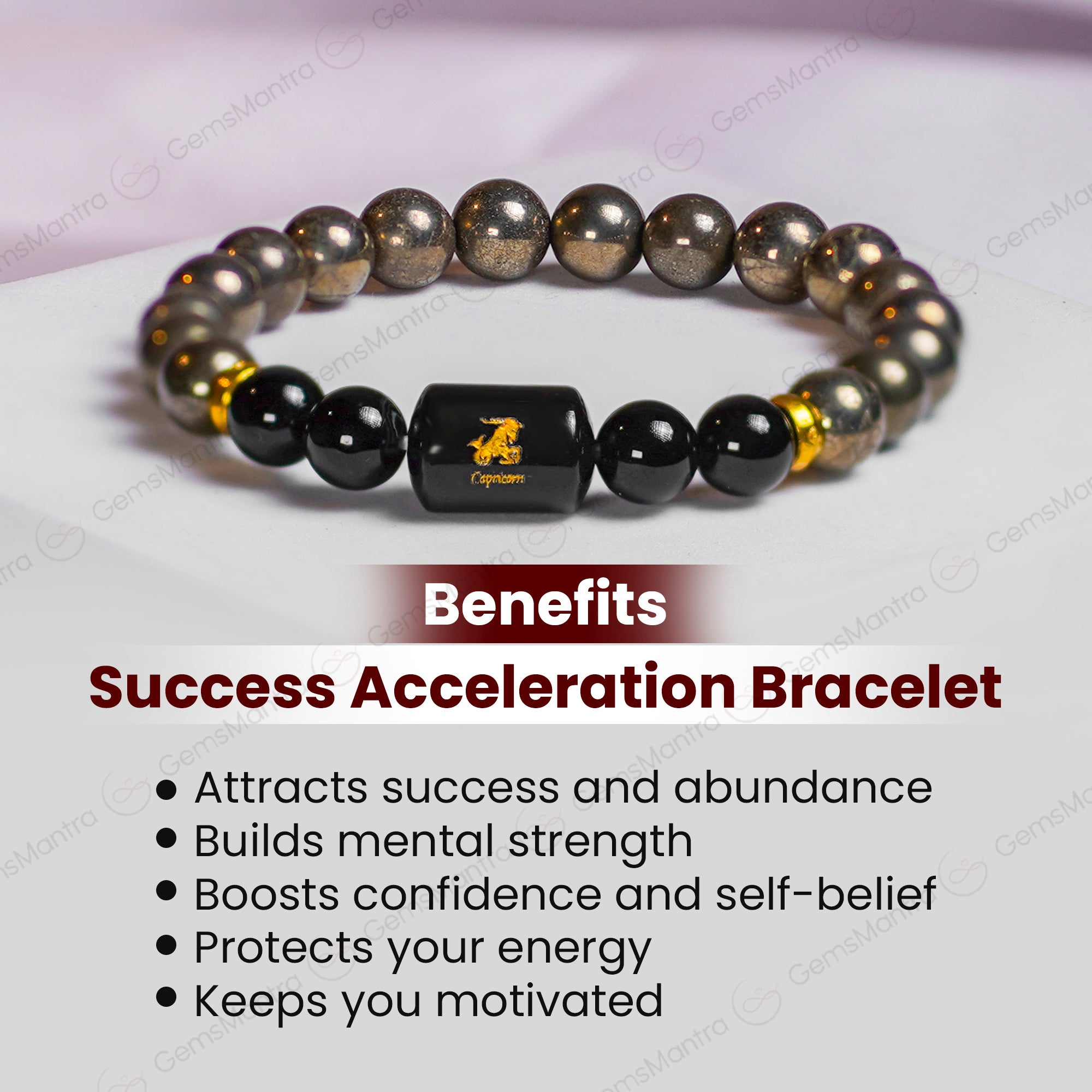 Capricorn Zodiac Makar Rashi Bracelet with Pyrite & Black Onyx
