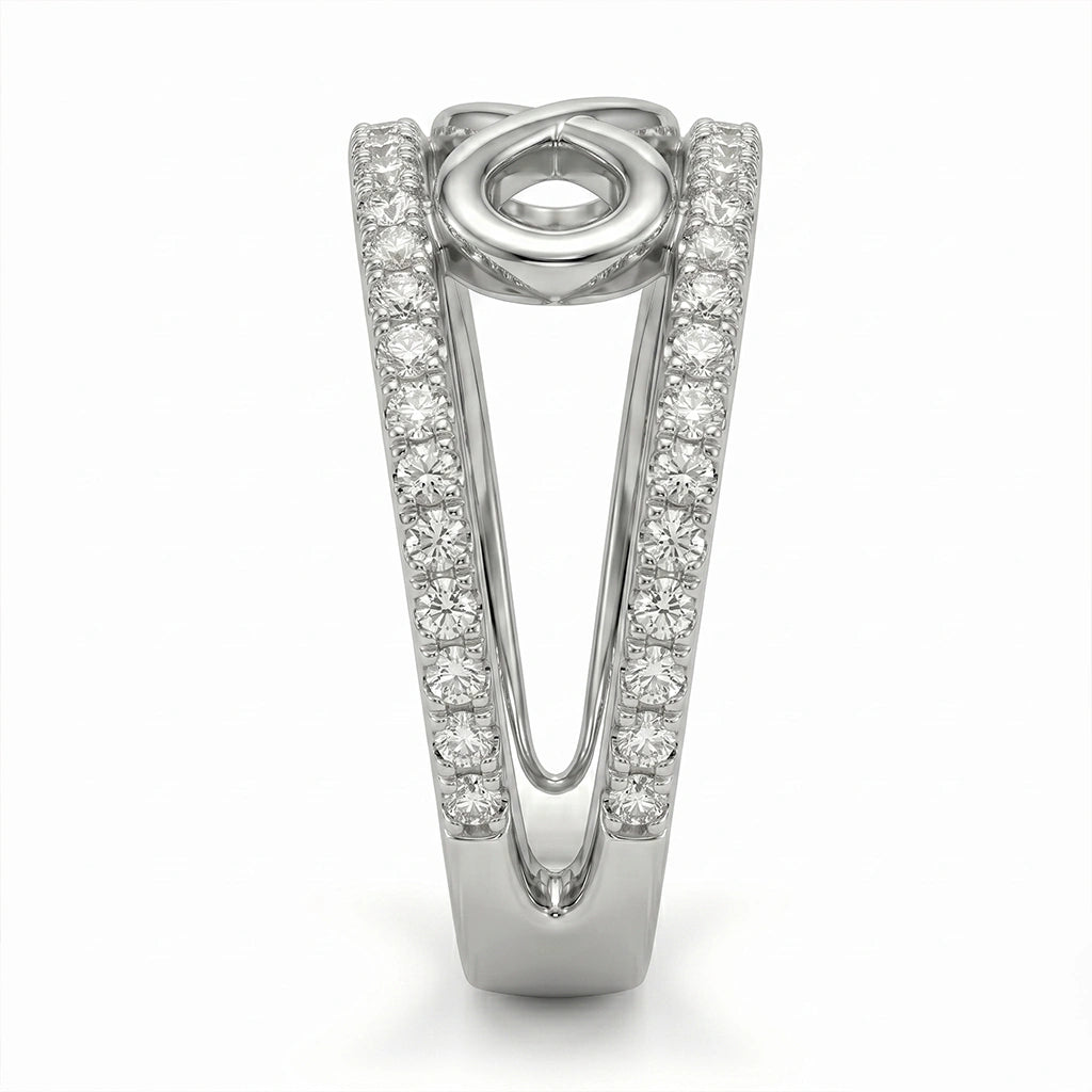 Elegant Infinity Motif Diamond Finish Moissanite Split Shank Ring in 925 Silver