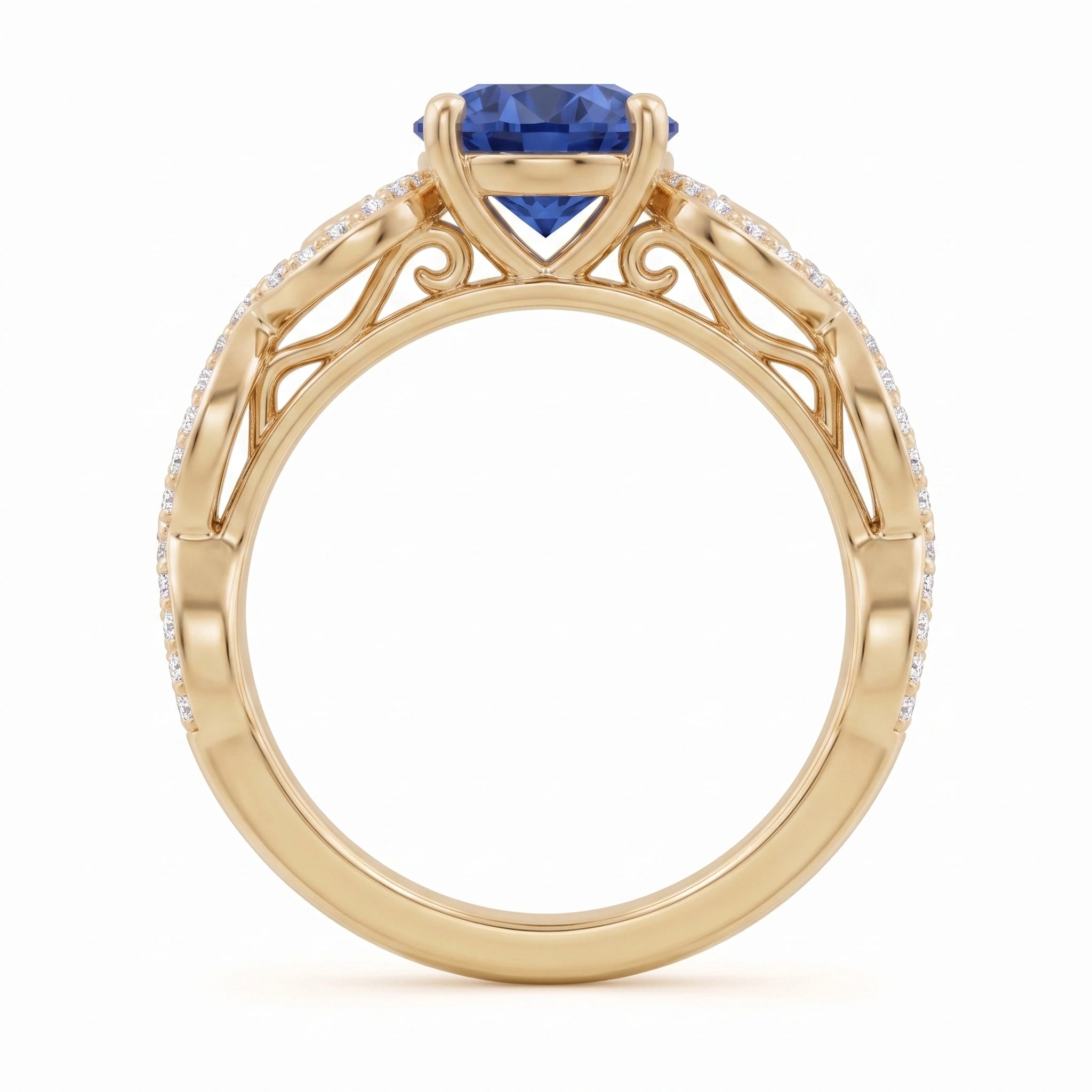 Oval Royal Blue Sapphire Filigree Openwork Engagement Ring