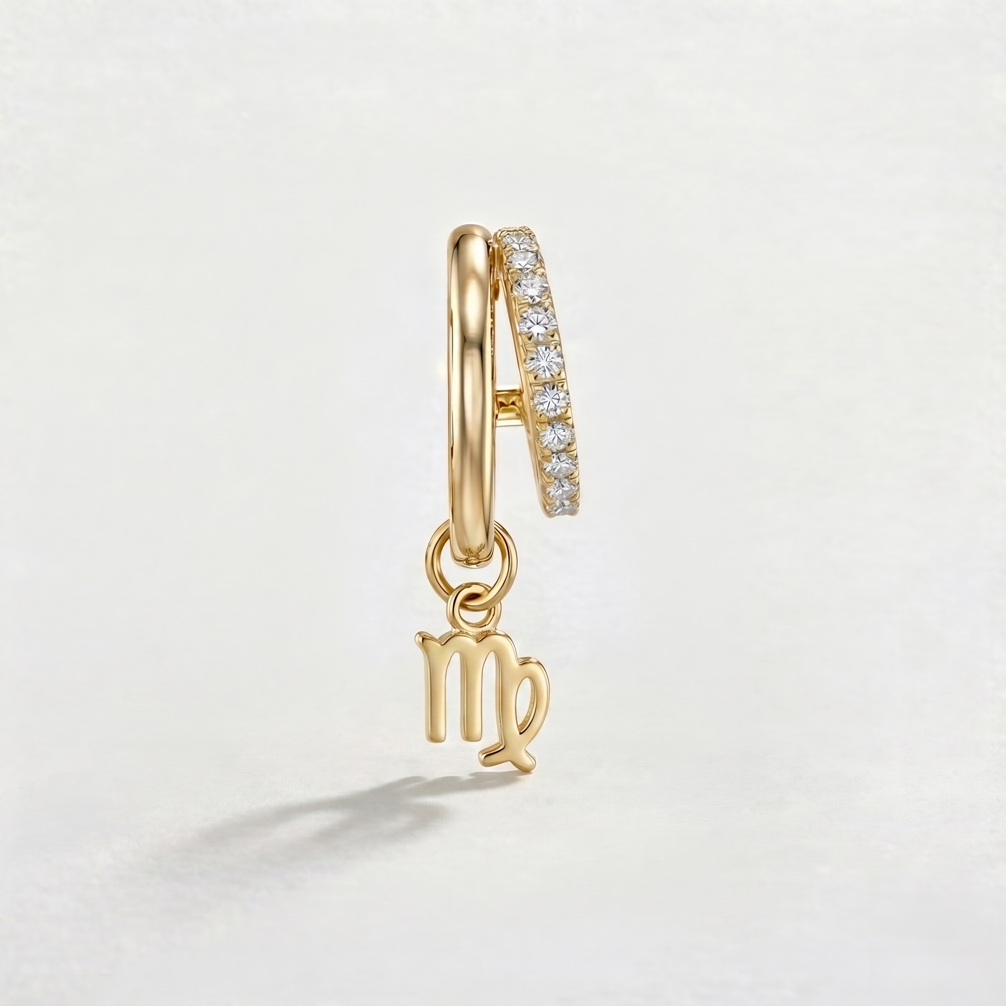Diamond Finish Moissanite Pavé Hoop Earrings with Virgo Zodiac Drop (Gold-Plated)