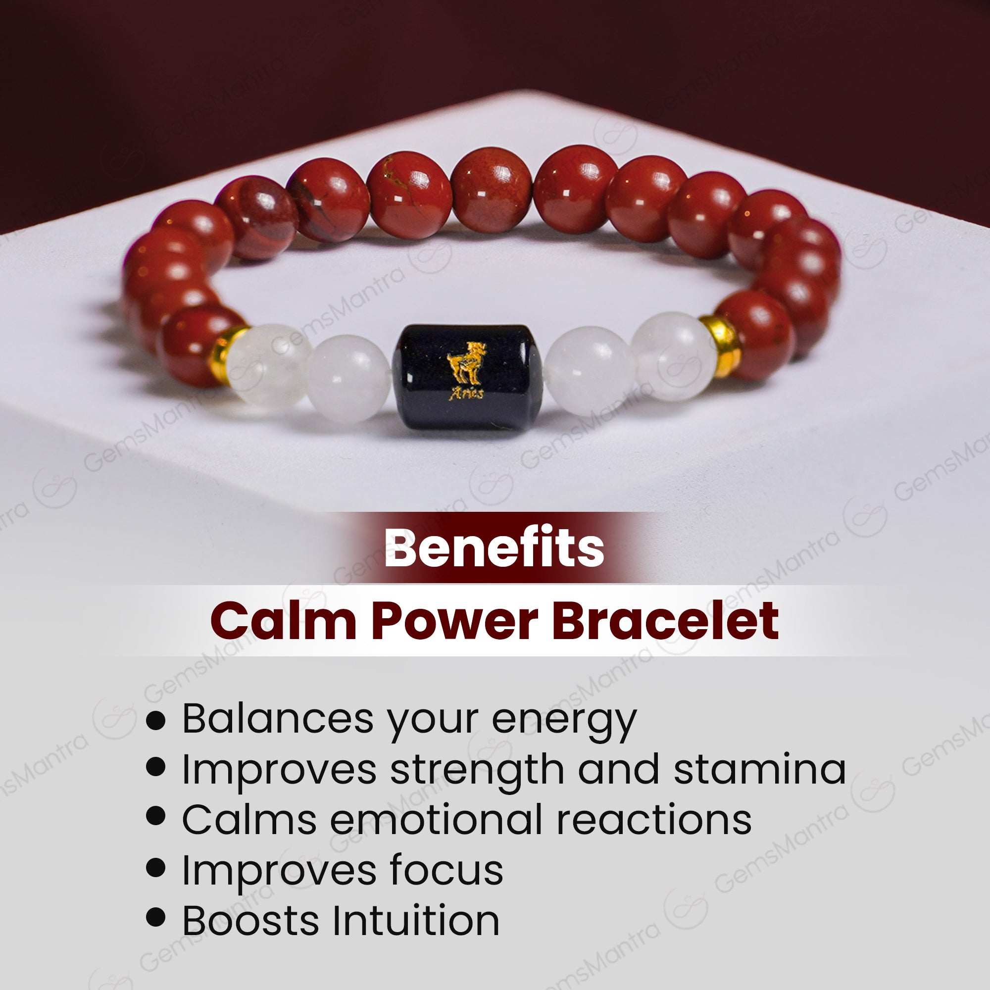 Aries Zodiac Mesh Rashi Bracelet with Red Jasper & Moonstone