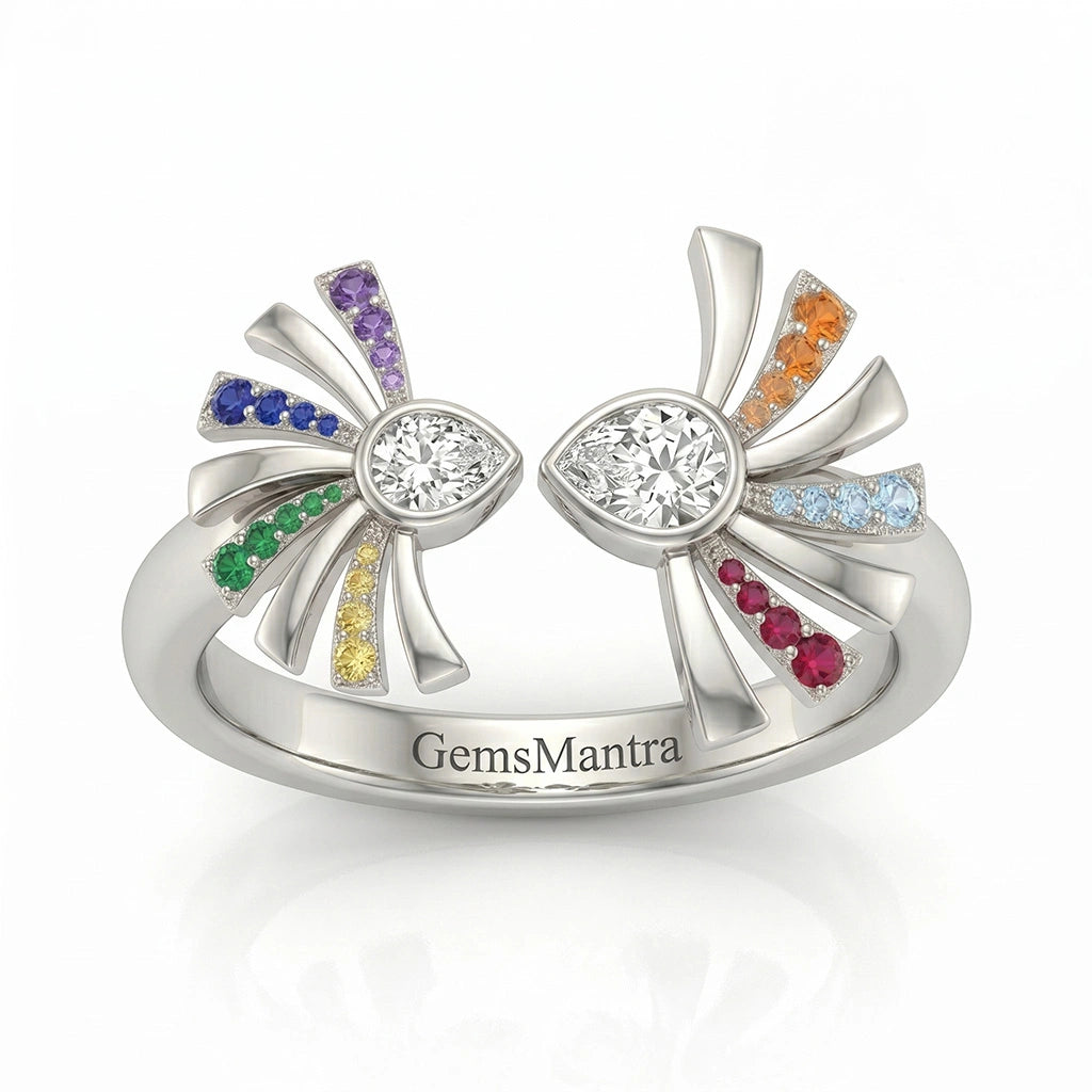 Multicolor Palm Tree Silver Ring