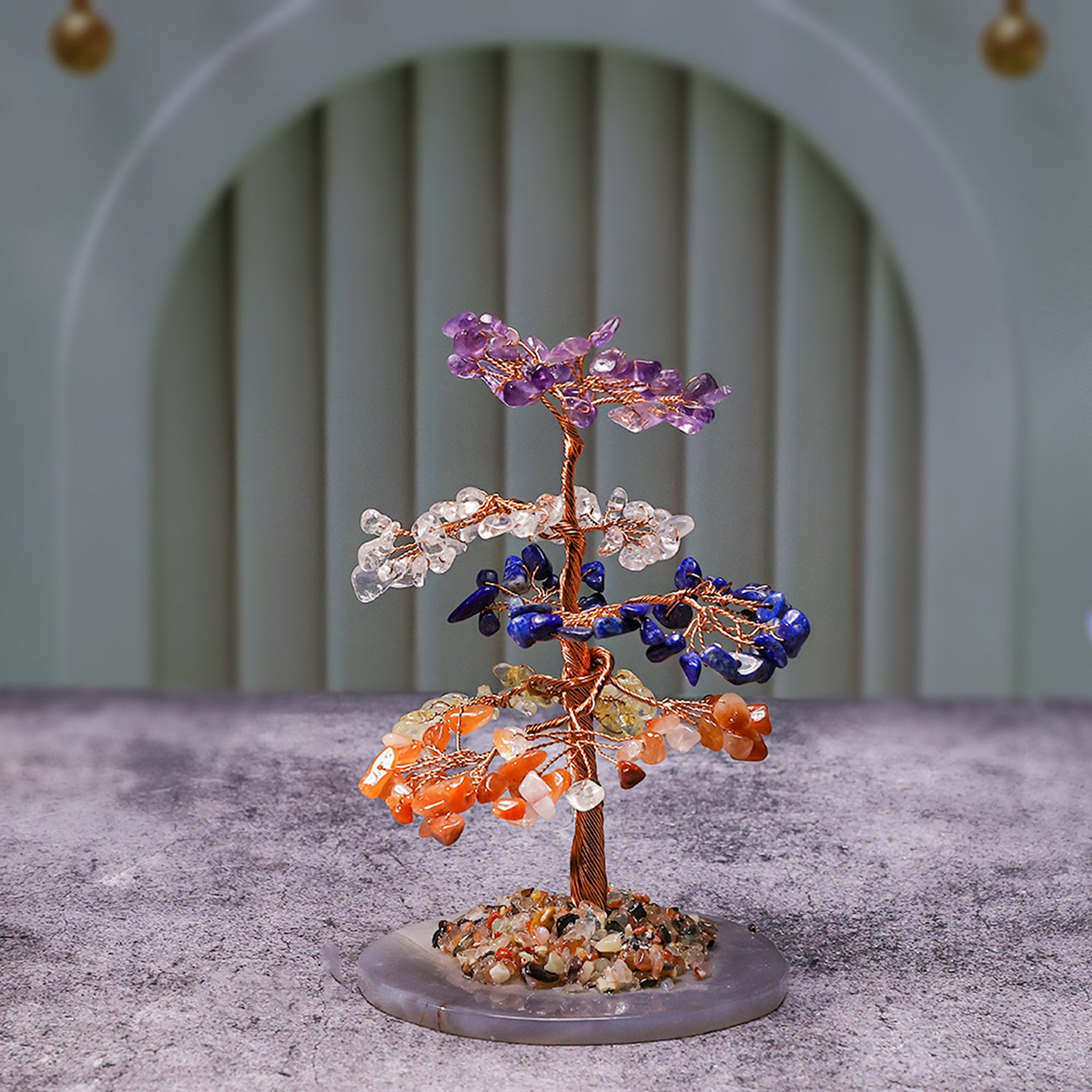 7 Chakra Crystal Tree with Agate Plate – Big, for Vastu
