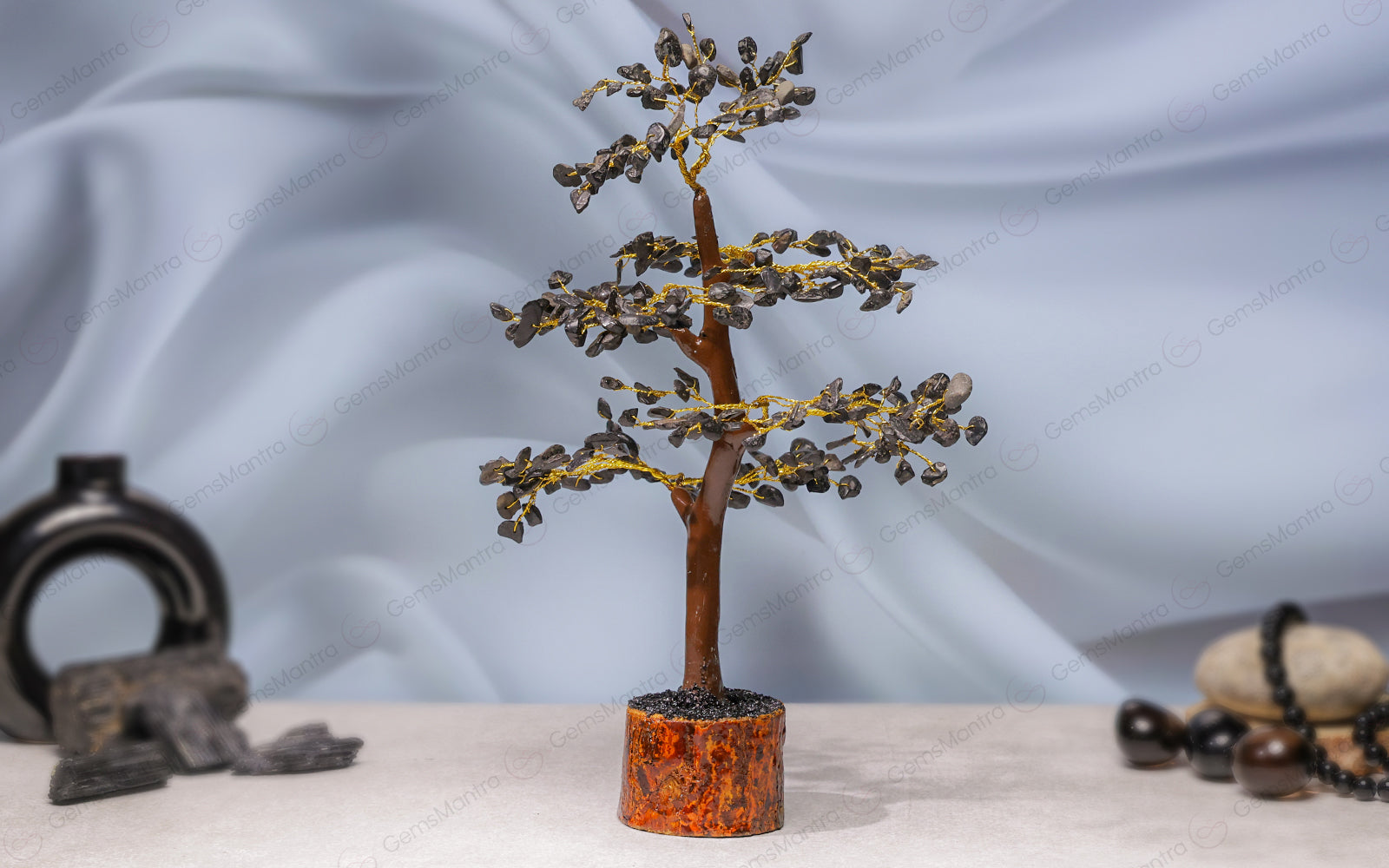 Wooden Black Agate Crystal Tree