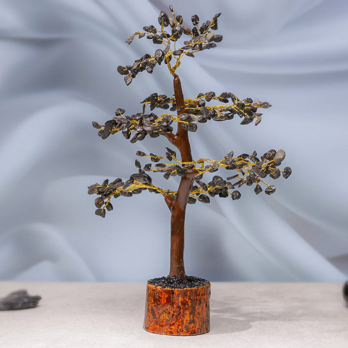 Black Agate Crystal Tree – Wooden Base, for Vastu