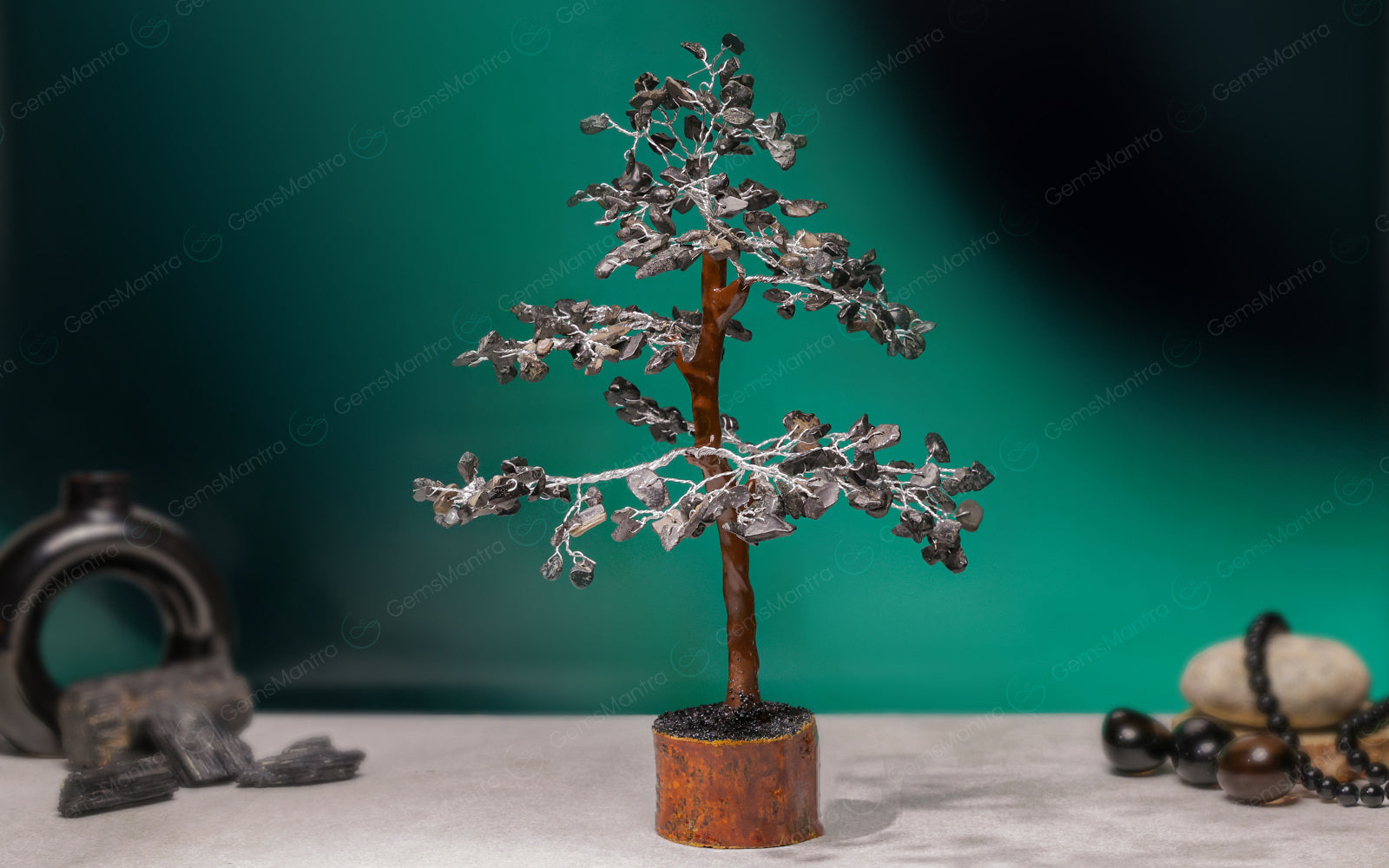Wooden Black Agate Crystal Tree