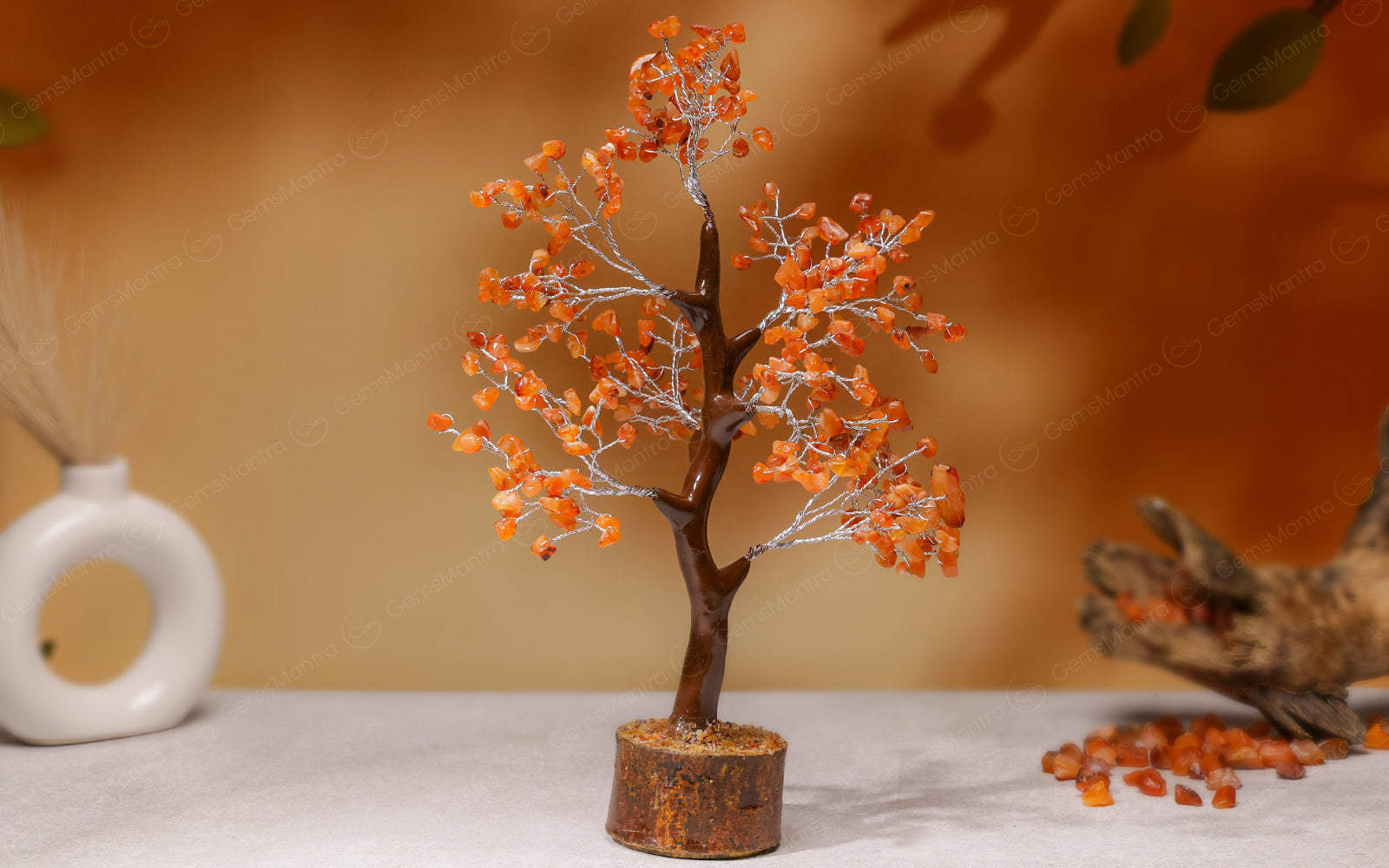 Wooden Carnelian Crystal Tree