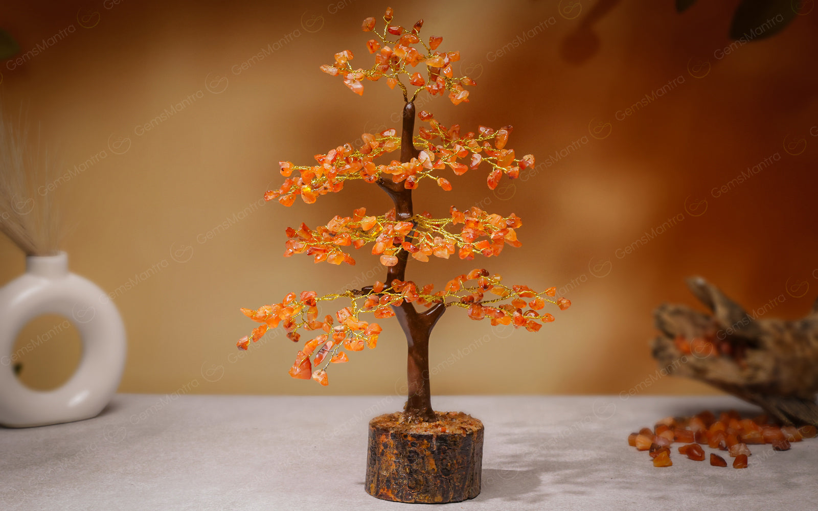 Wooden Carnelian Crystal Tree