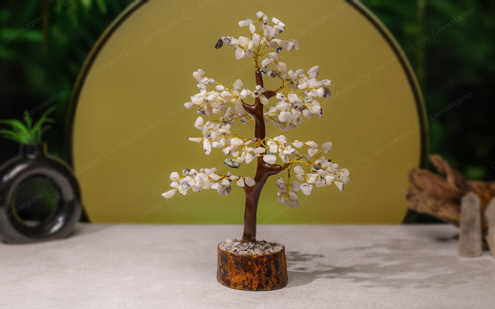 Wooden Rainbow Moonstone Crystal Tree