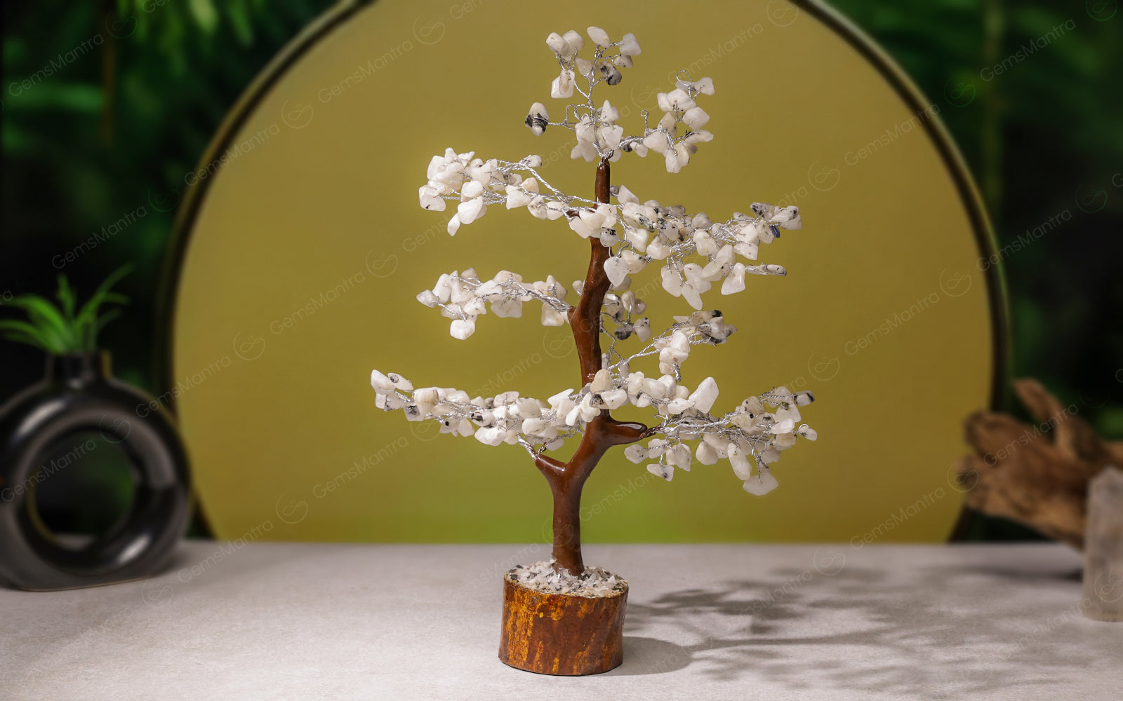 Wooden Rainbow Moonstone Crystal Tree