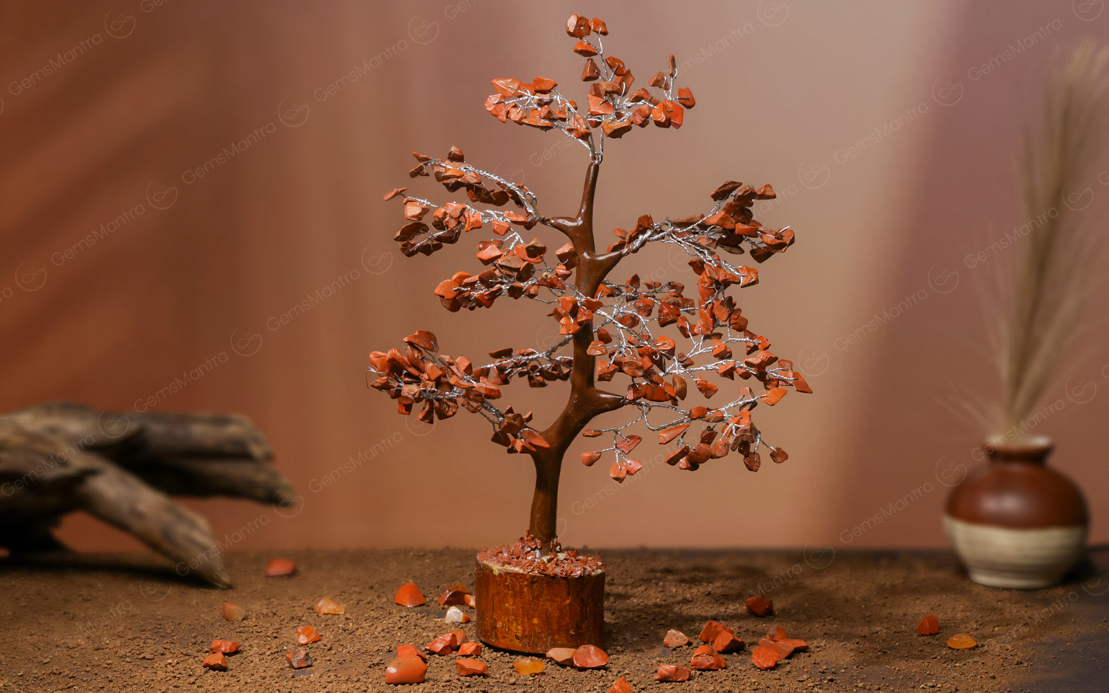 Wooden Red Jasper Crystal Tree