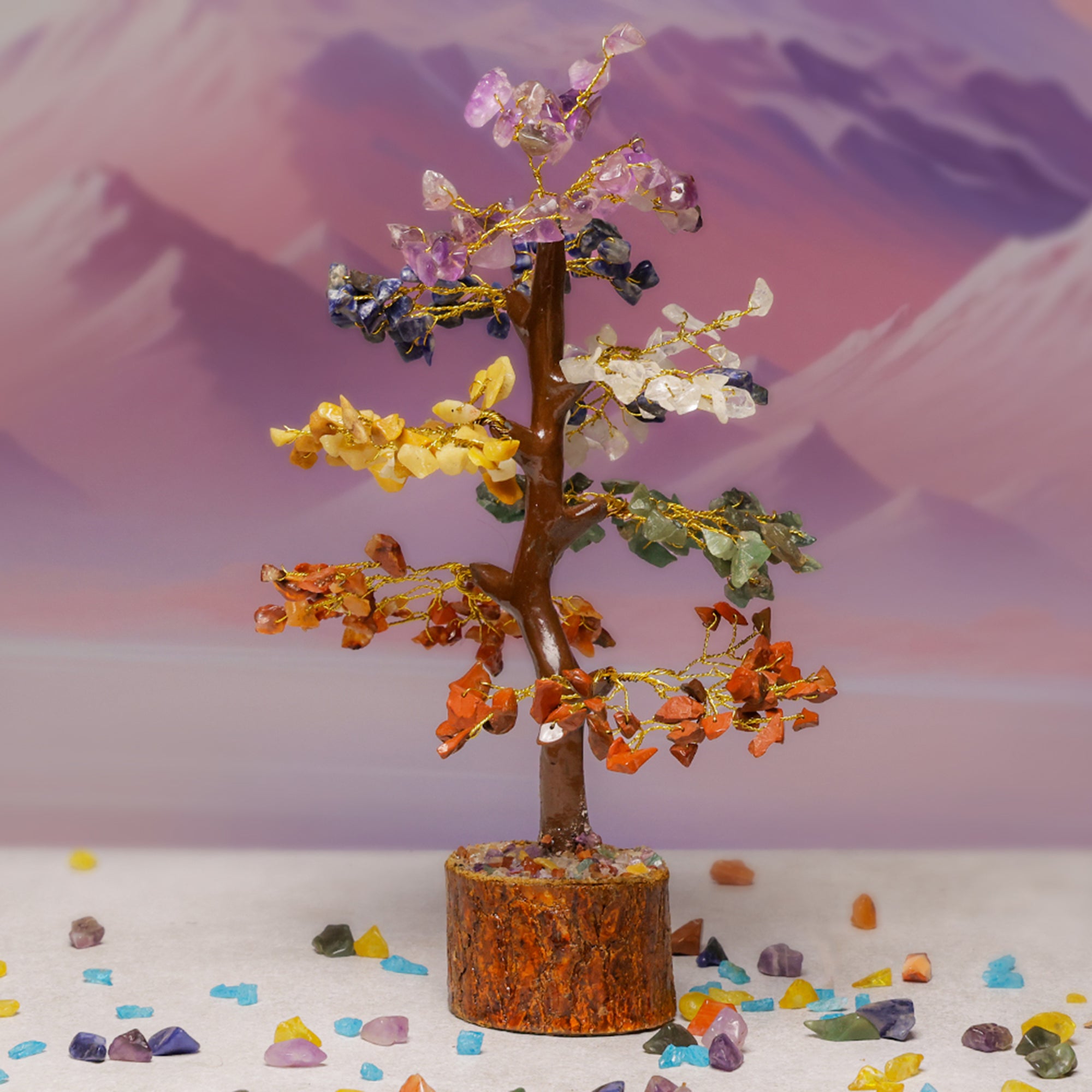 Seven Chakra Crystal Tree – Wooden Base, for Vastu