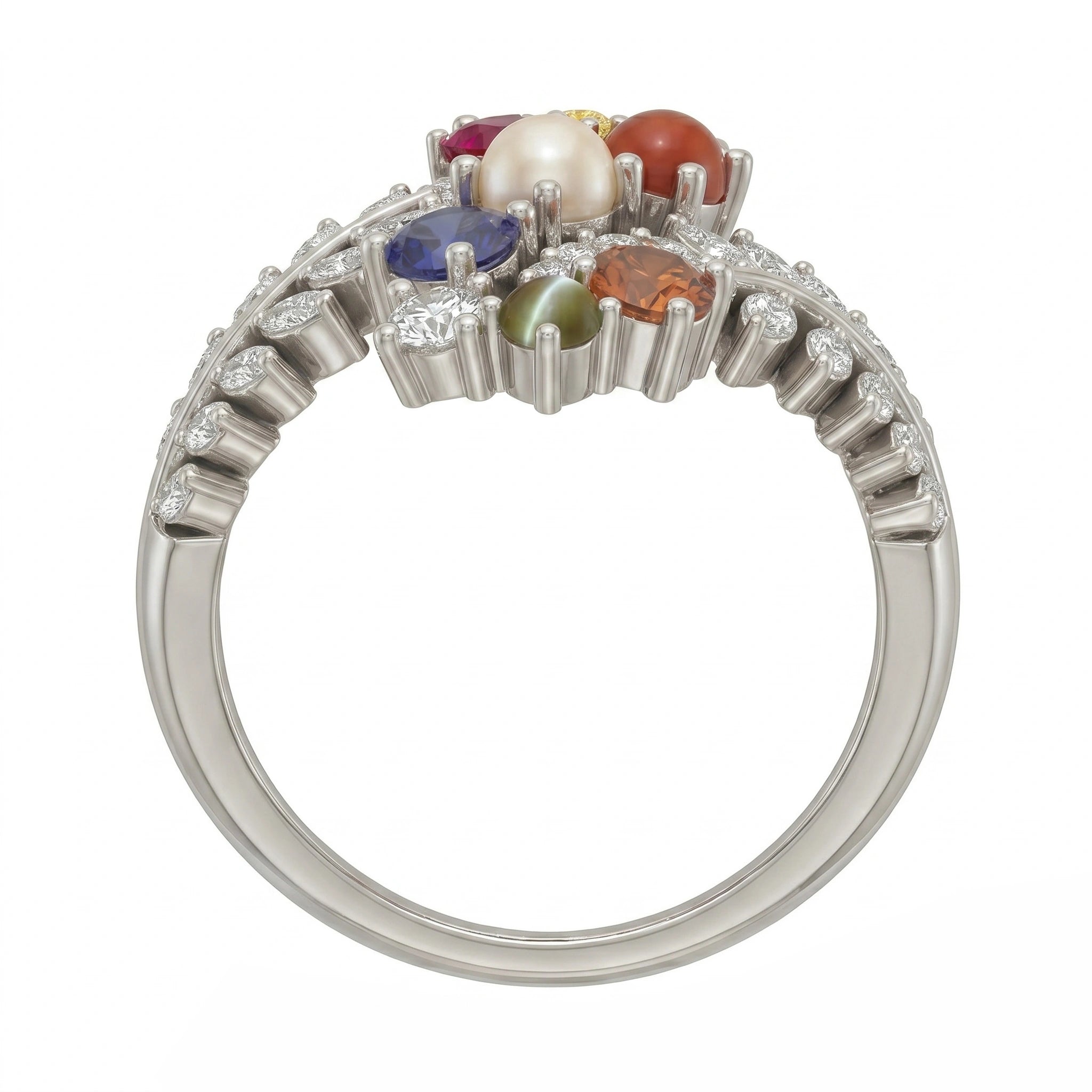 Multicolor Floral Cluster Silver Ring