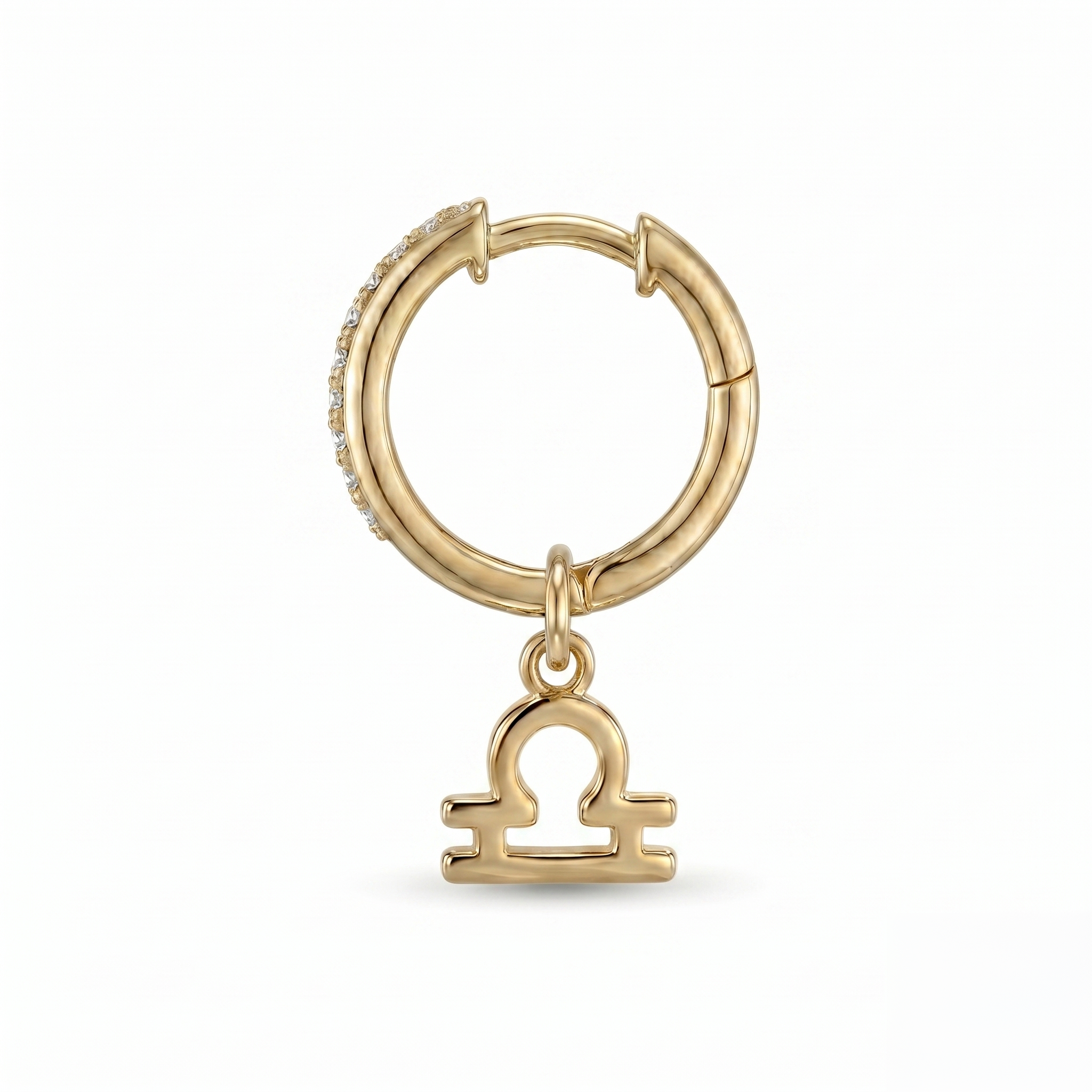 Diamond Finish Moissanite Pavé Hoop Earrings with Libra Zodiac Drop (Gold-Plated)