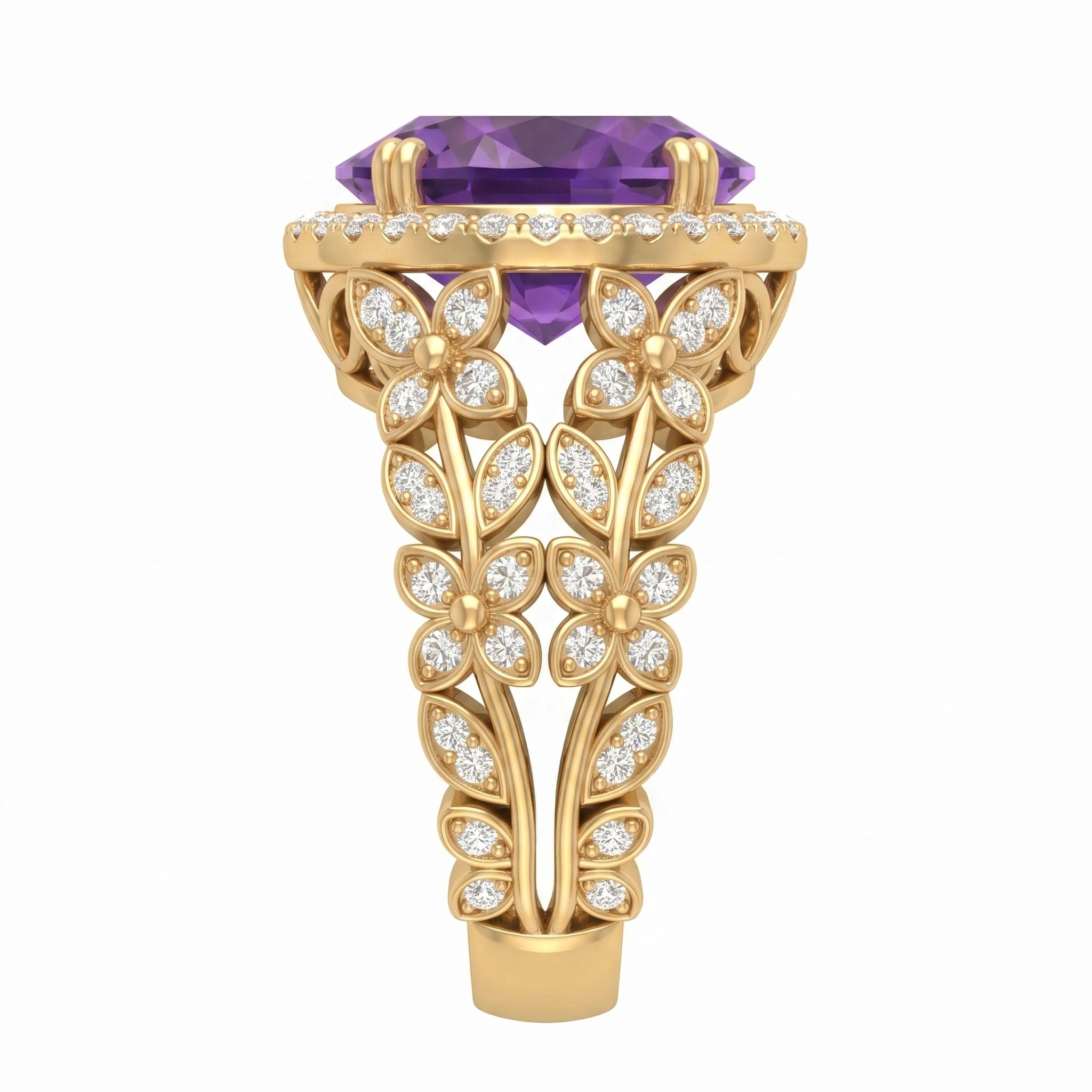 Oval Imperial Amethyst Enchanted Laurel Wide Band Halo Ring