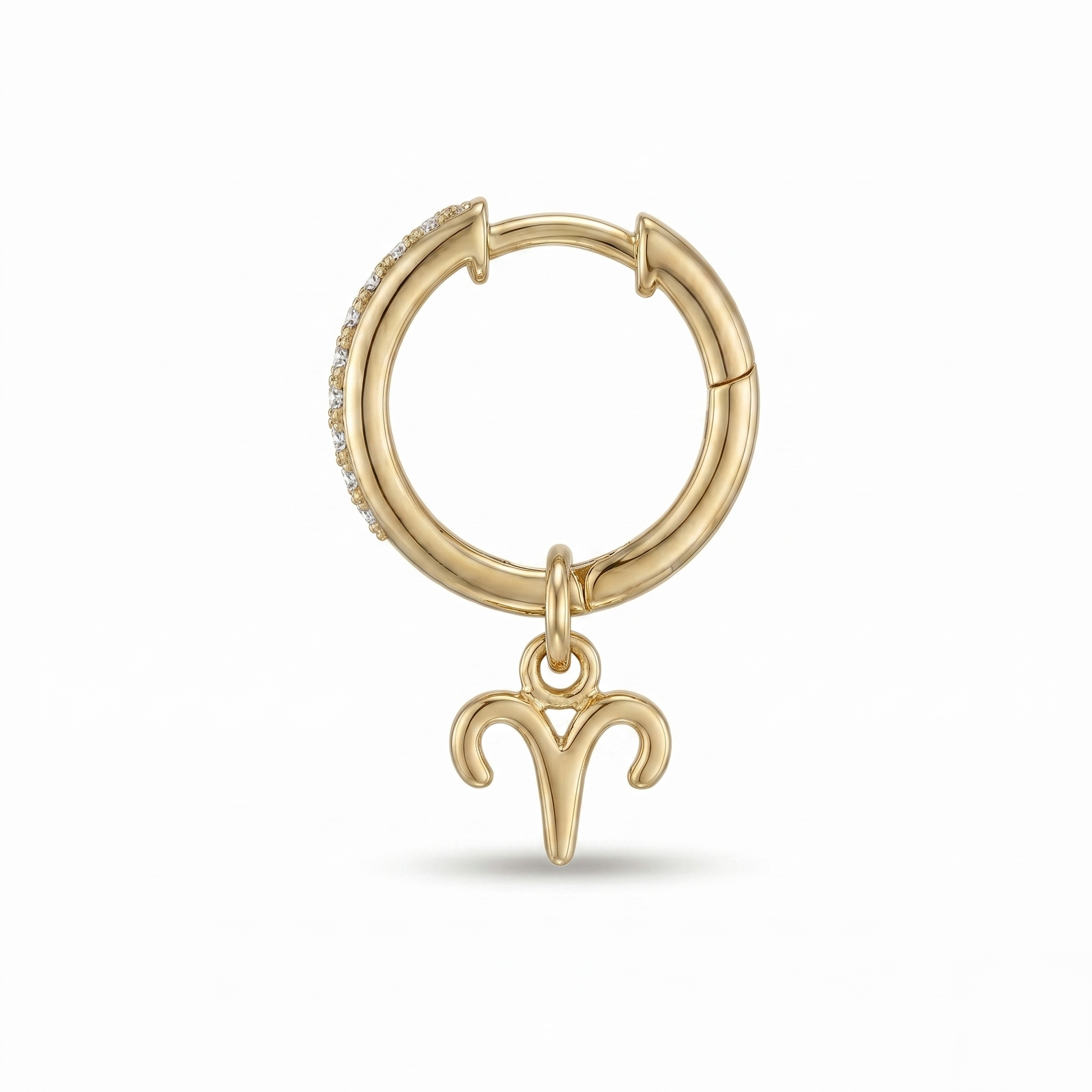 Diamond Finish Moissanite Pavé Hoop Earrings with Aries Zodiac Drop (Gold-Plated)