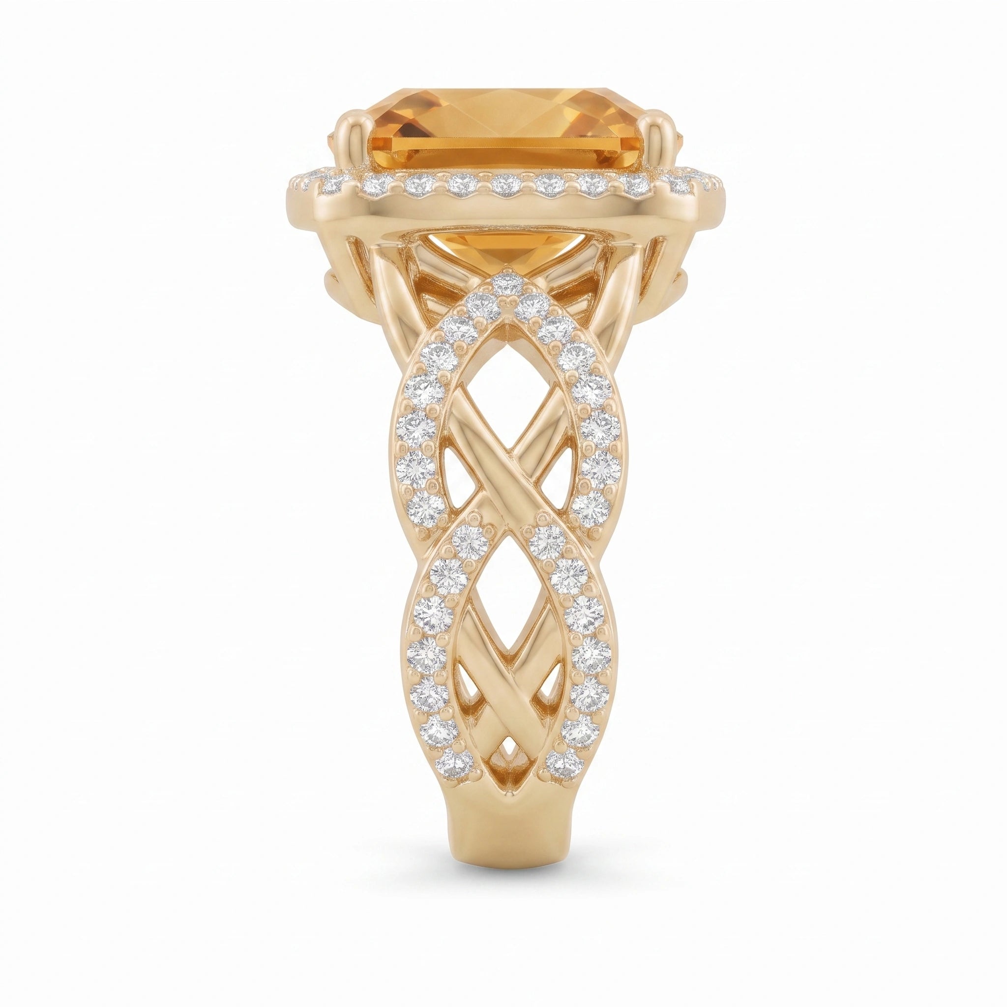 Cushion Honey Citrine Intertwined Celtic Infinity Halo Ring