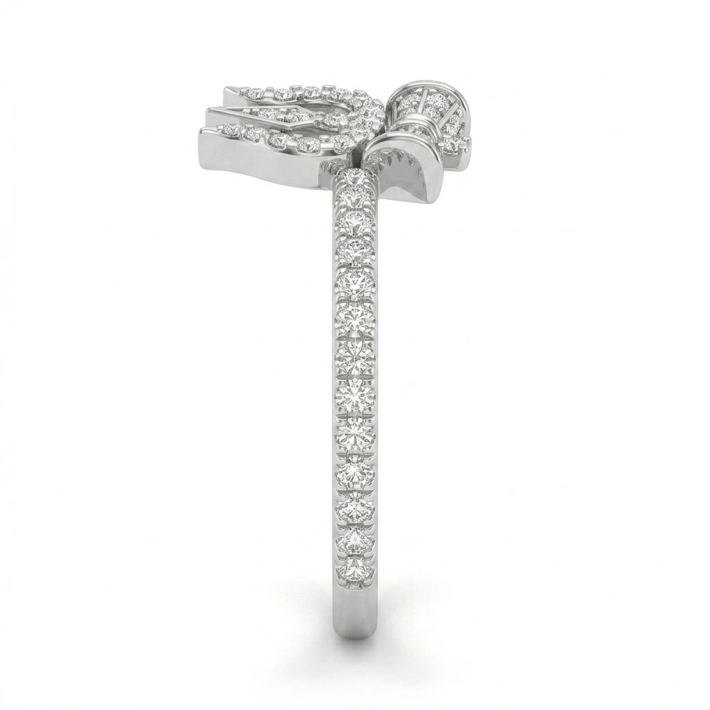 Spiritual Trident and Damaru Motif Diamond Finish Moissanite Ring in 925 Silver