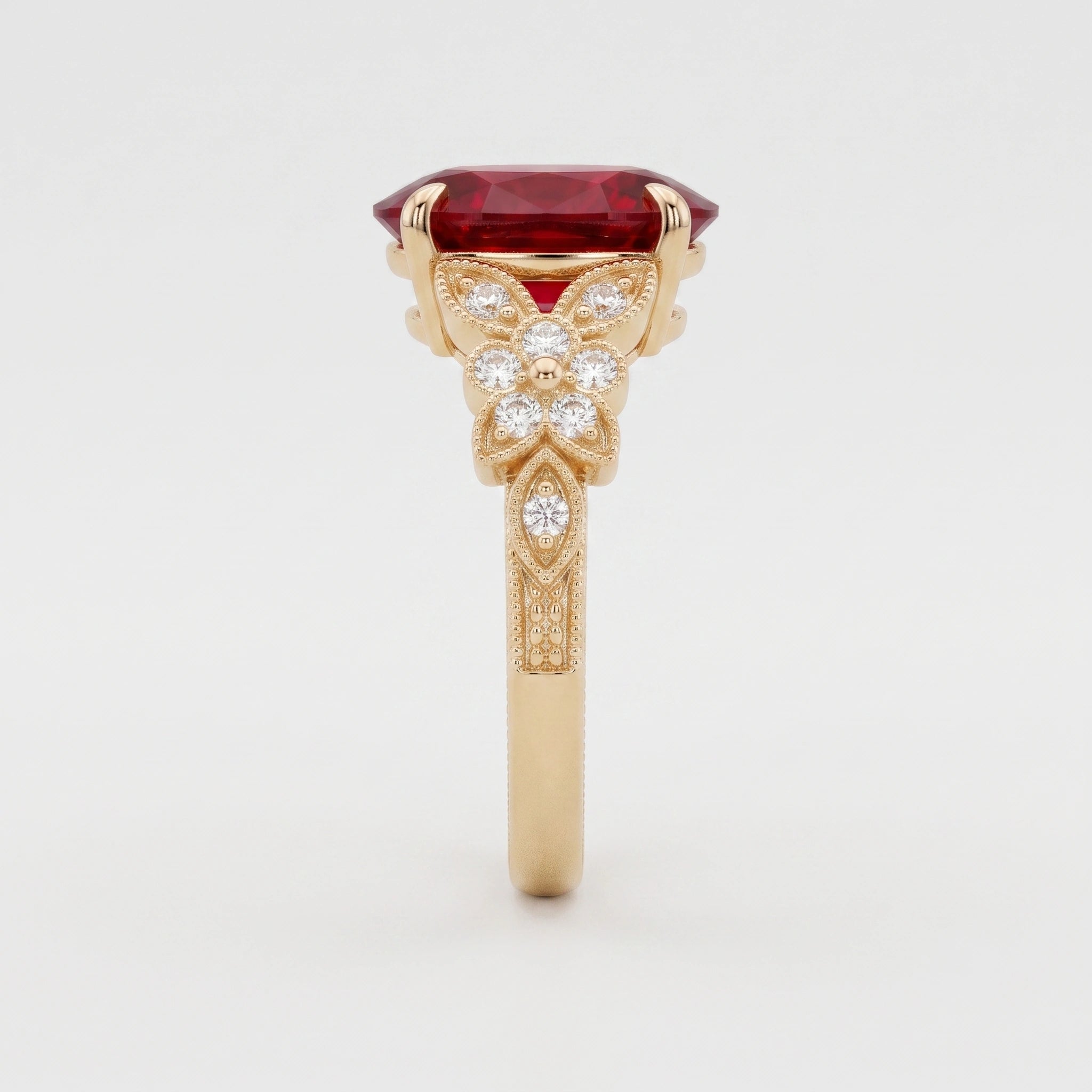 Oval Crimson Ruby Enchanted Blossom Botanical Ring