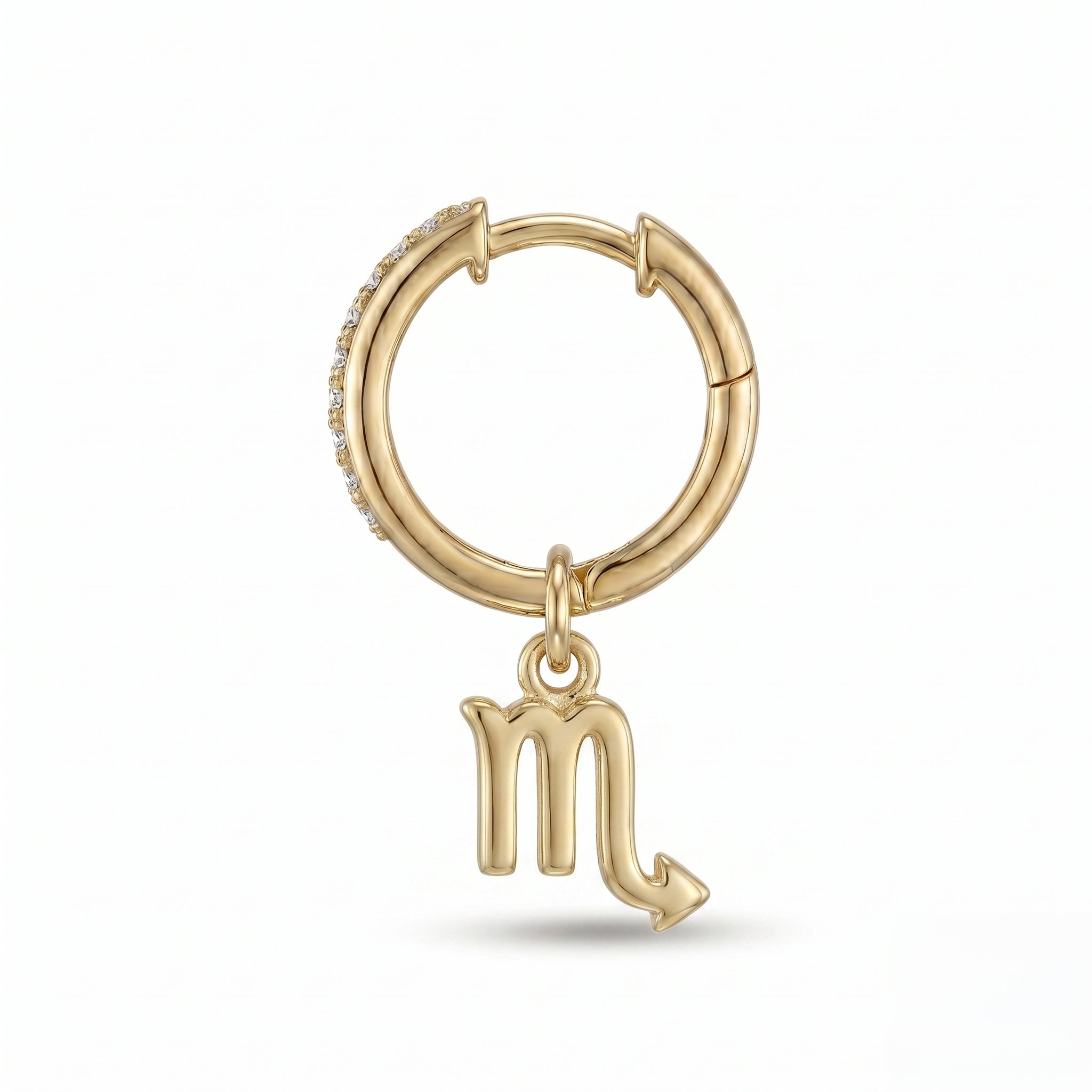 Diamond Finish Moissanite Pavé Hoop Earrings with Scorpio Zodiac Drop (Gold-Plated)
