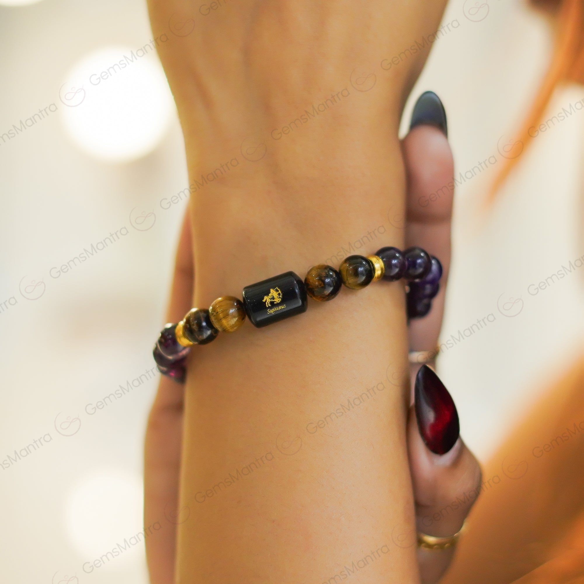 Sagittarius Zodiac Dhanu Rashi Bracelet with Amethyst & Tiger Eye Bracelet
