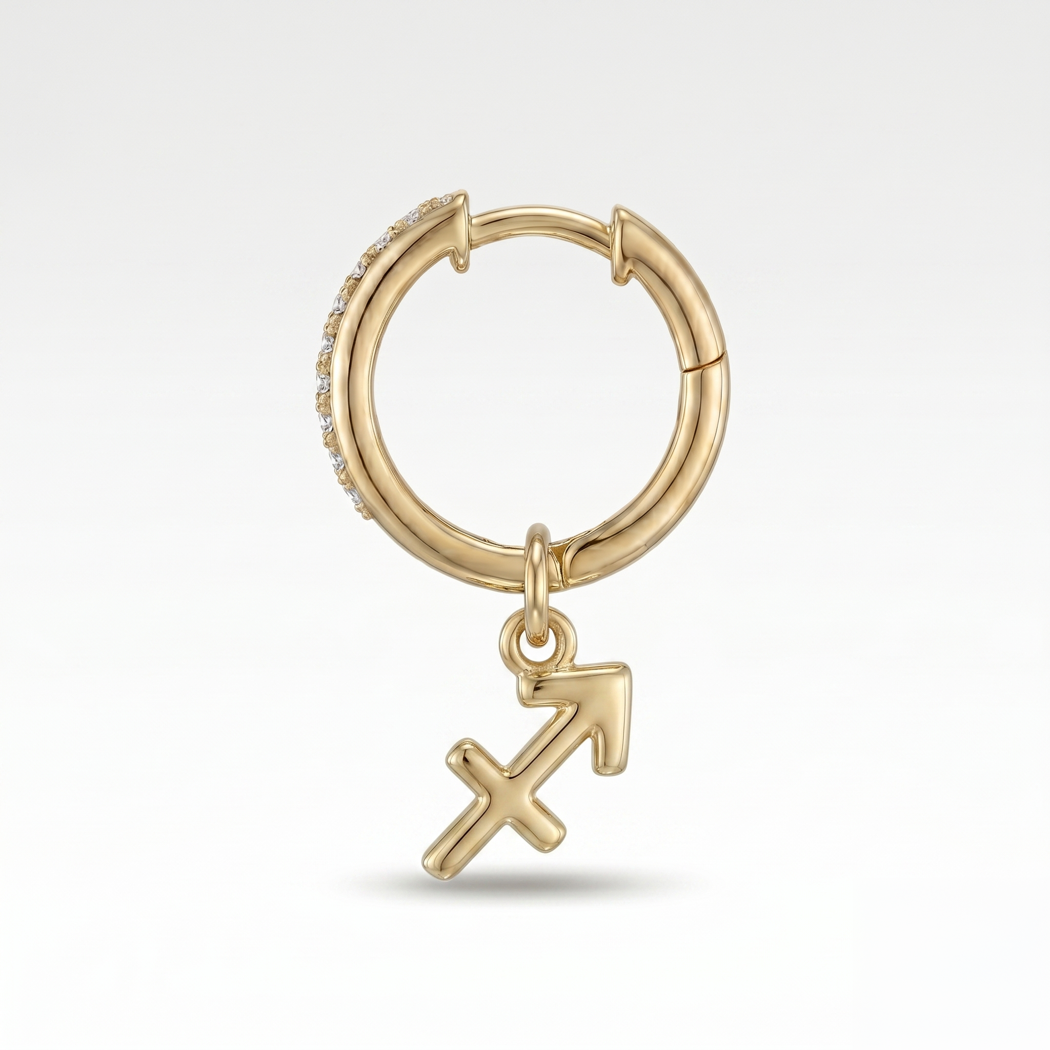 Diamond Finish Moissanite Pavé Hoop Earrings with Sagittarius Zodiac Drop (Gold-Plated)