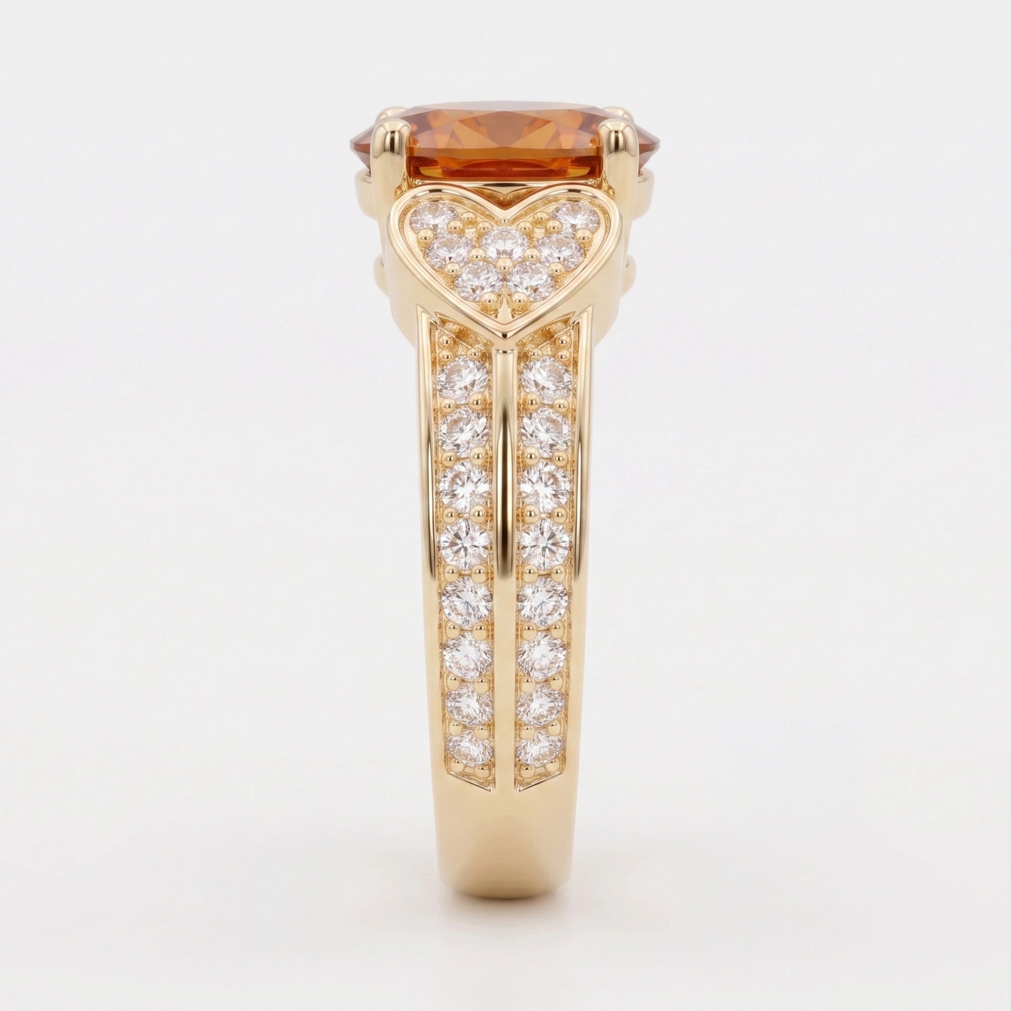 Oval Citrine Sweetheart Accent Tapered Pavé Ring