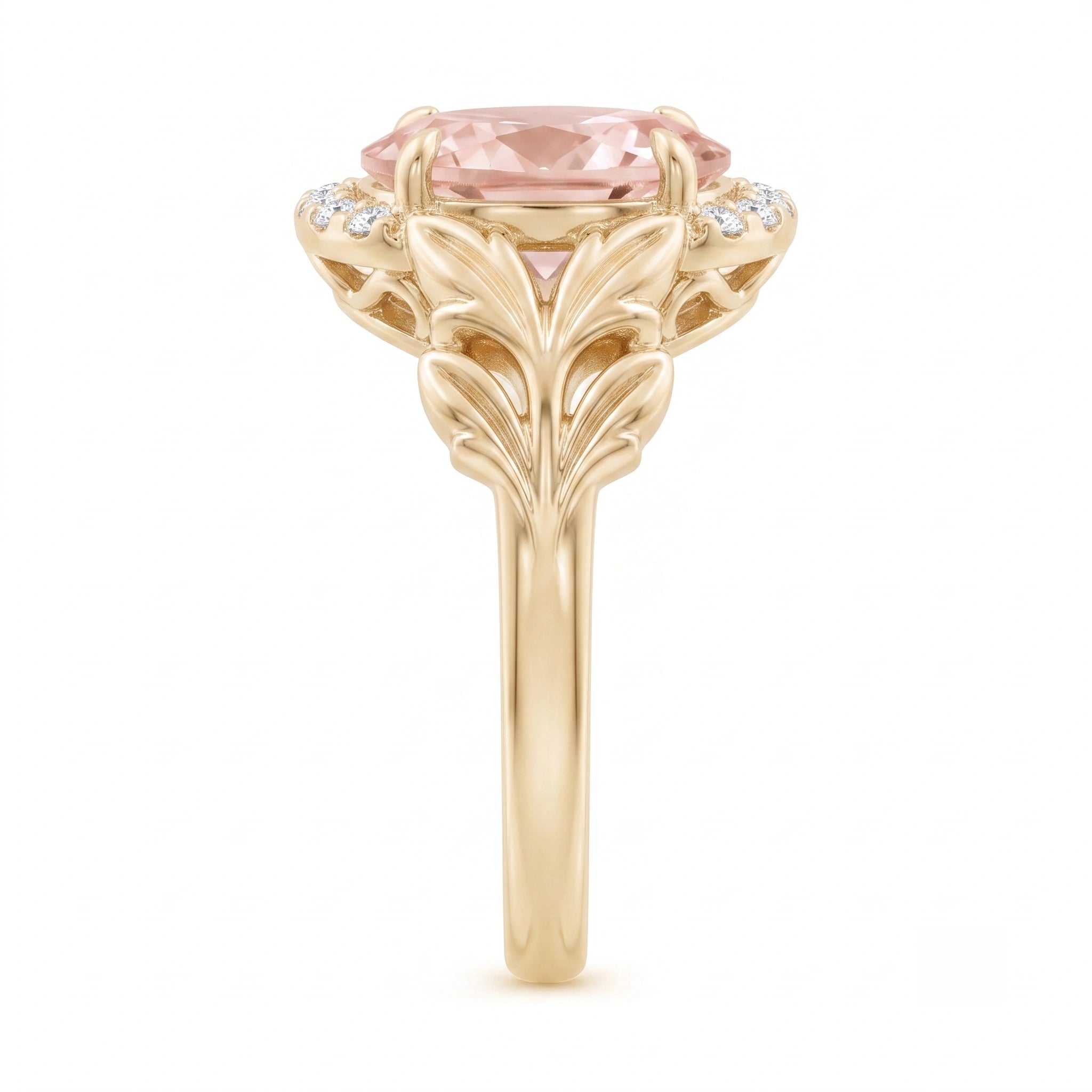 Botanical Oval Pastel Peach Crystal Filigree Ring