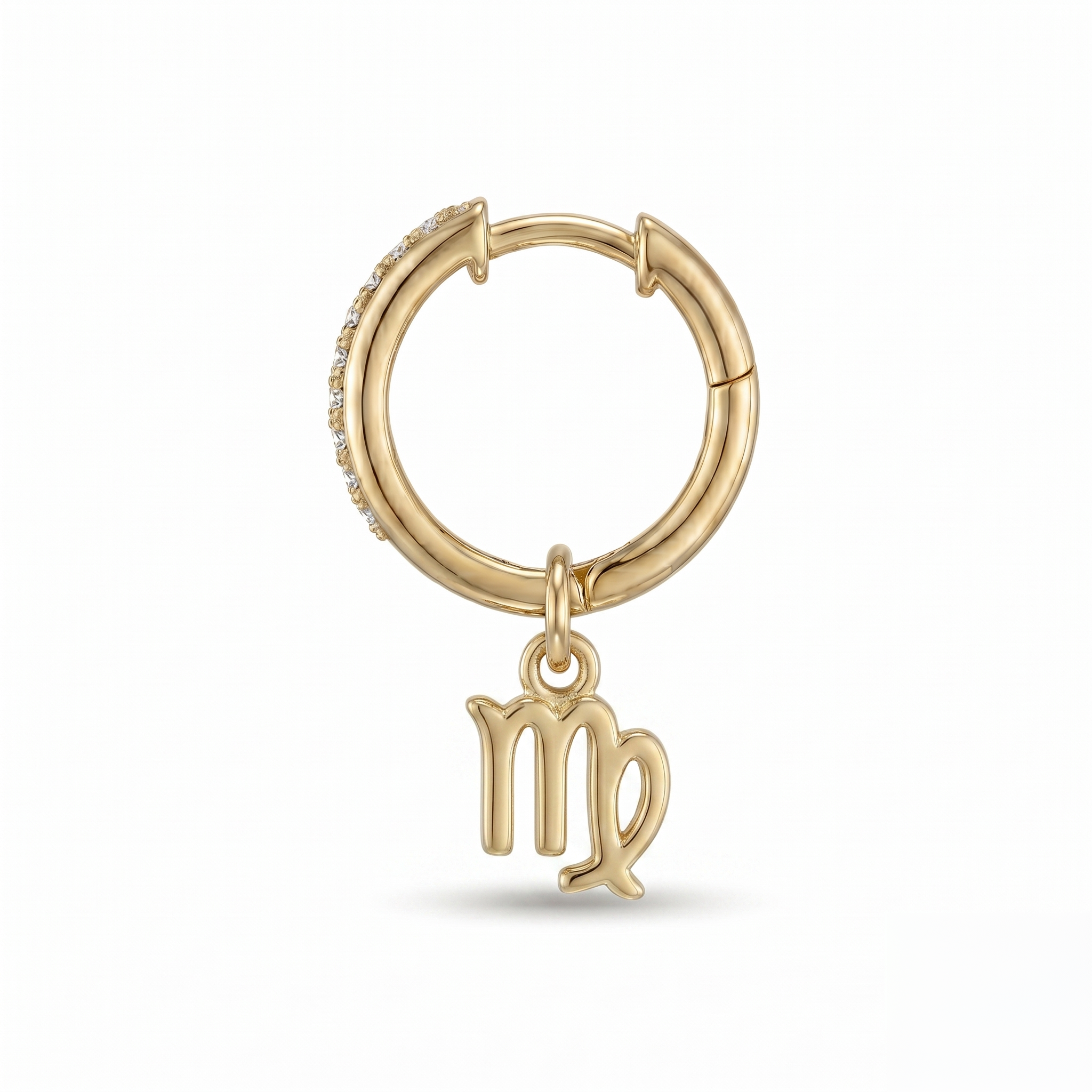 Diamond Finish Moissanite Pavé Hoop Earrings with Virgo Zodiac Drop (Gold-Plated)