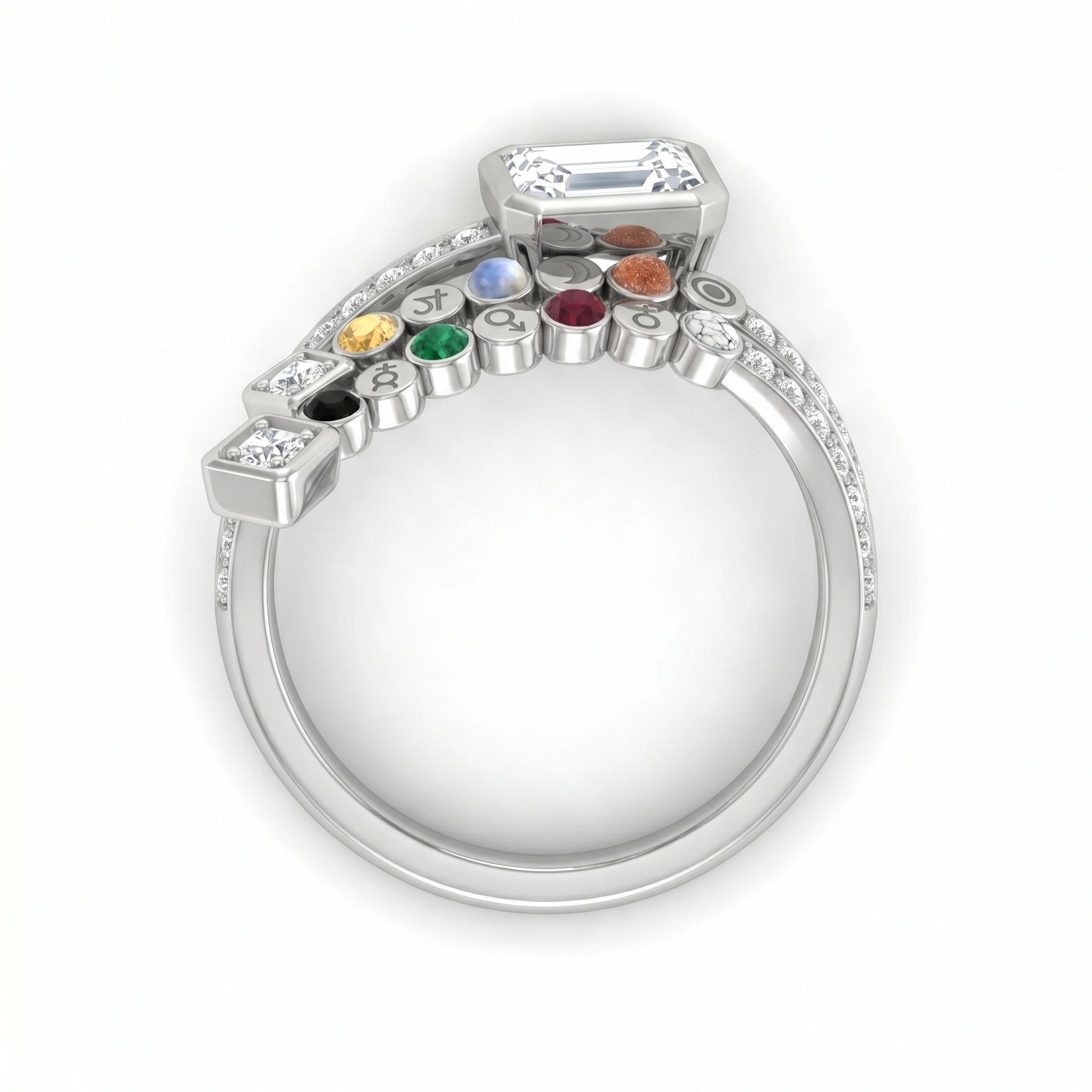 Planet Charm Crystal Silver Ring