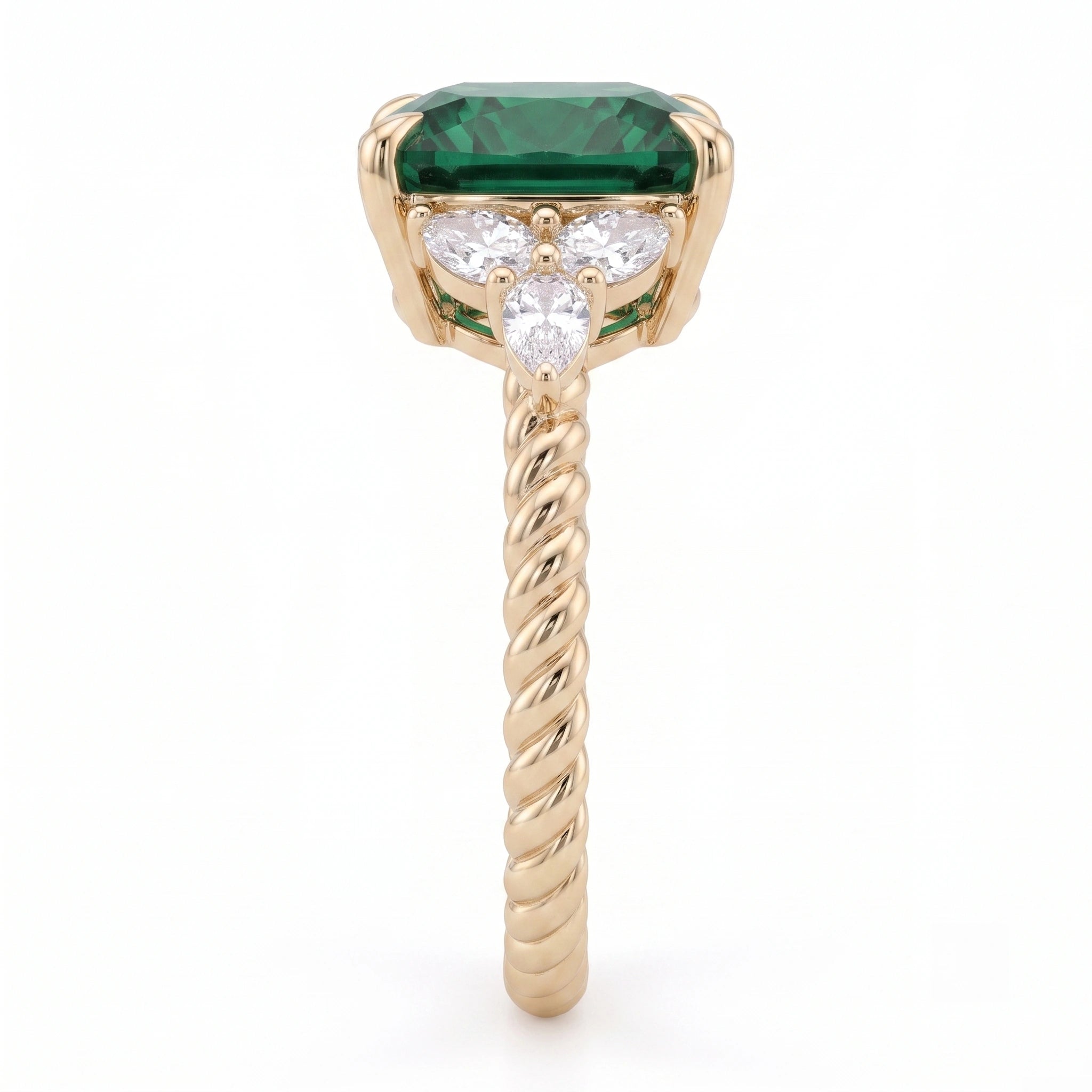 Cushion-Cut Forest Green Crystal Twisted Rope Ring