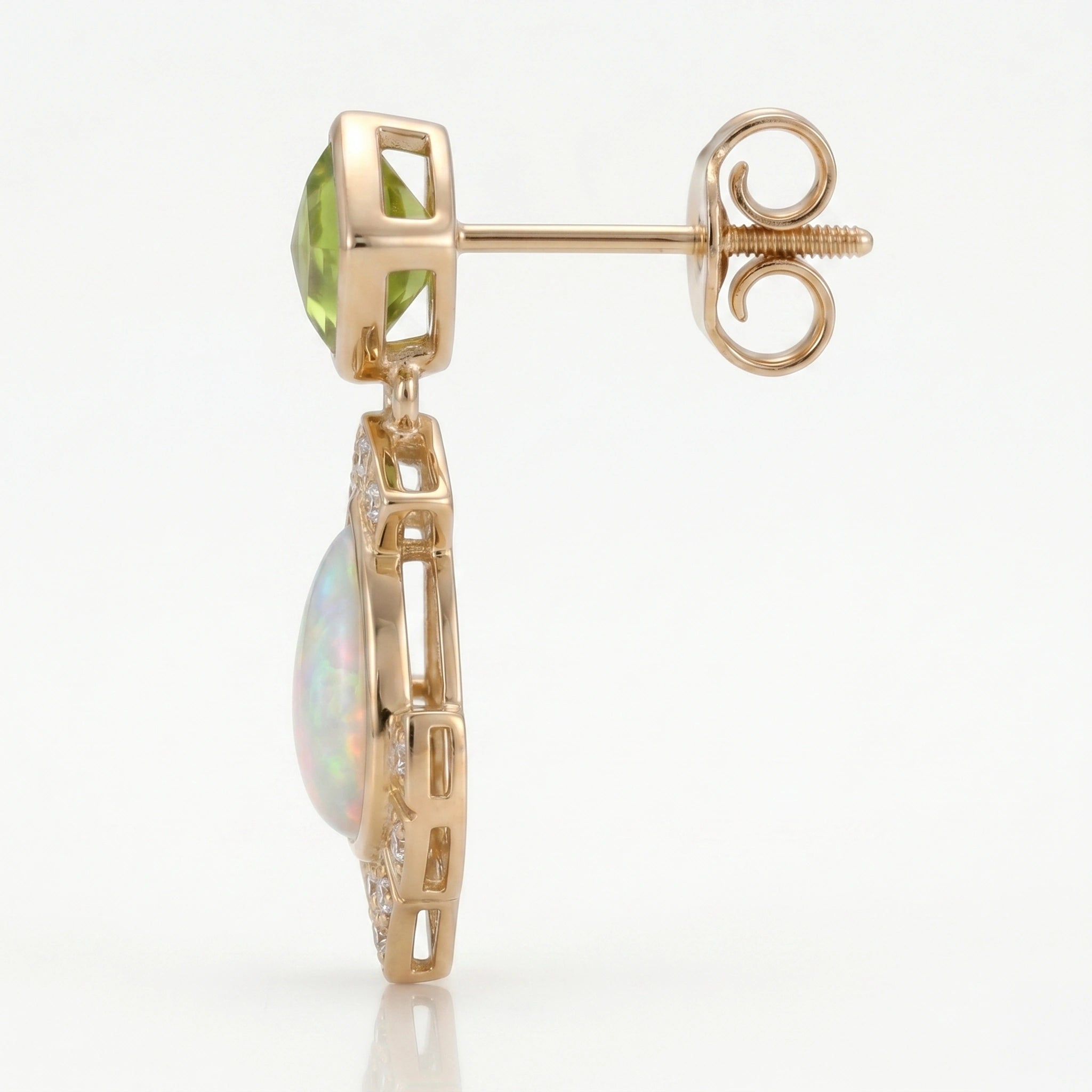 Peridot and Pear Opal Drop Stud Earrings