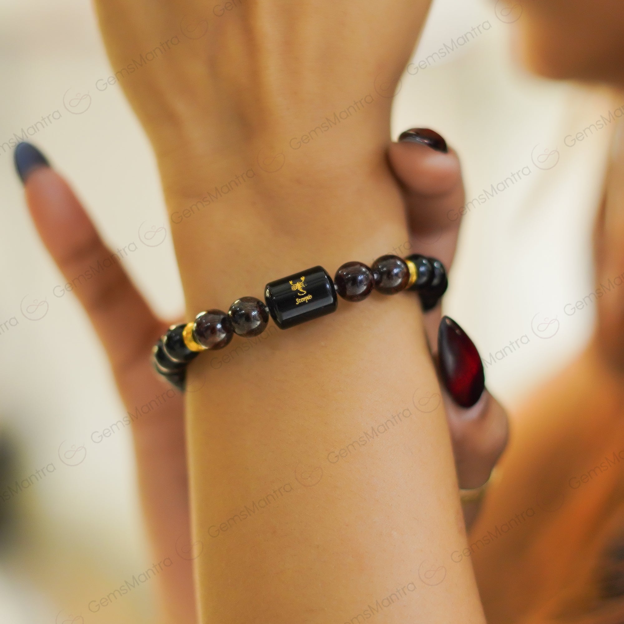 Scorpio Zodiac Vrishchik Rashi Bracelet with Obsidian & Garnet