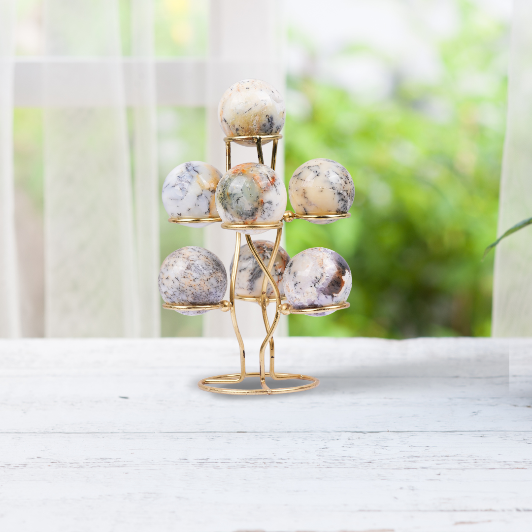 Dendrite Opal 7-Sphere Set with Stand – for Vastu