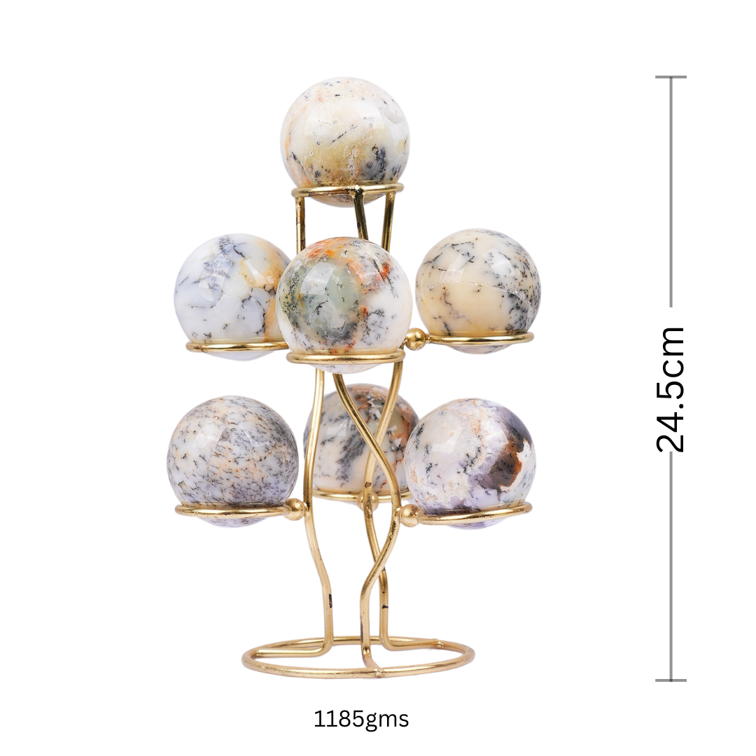 Dendrite Opal 7-Sphere Set with Stand – for Vastu