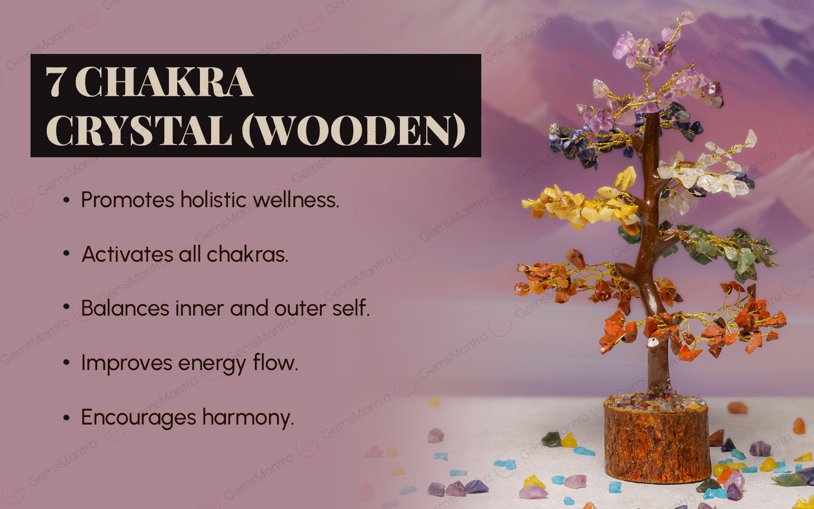 Wooden Seven Chakra Crystal Tree